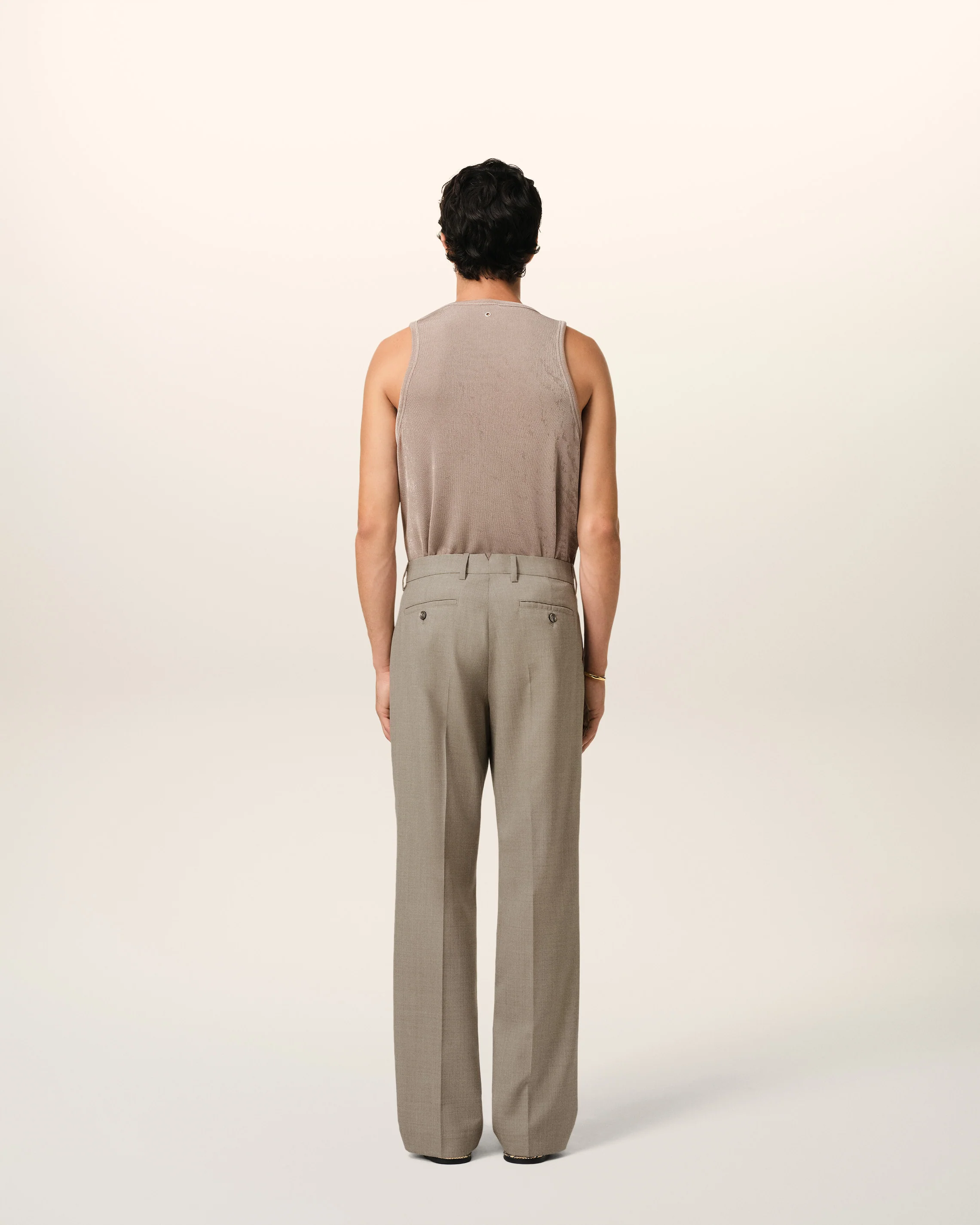 Beige Wool Straight Fit Trousers