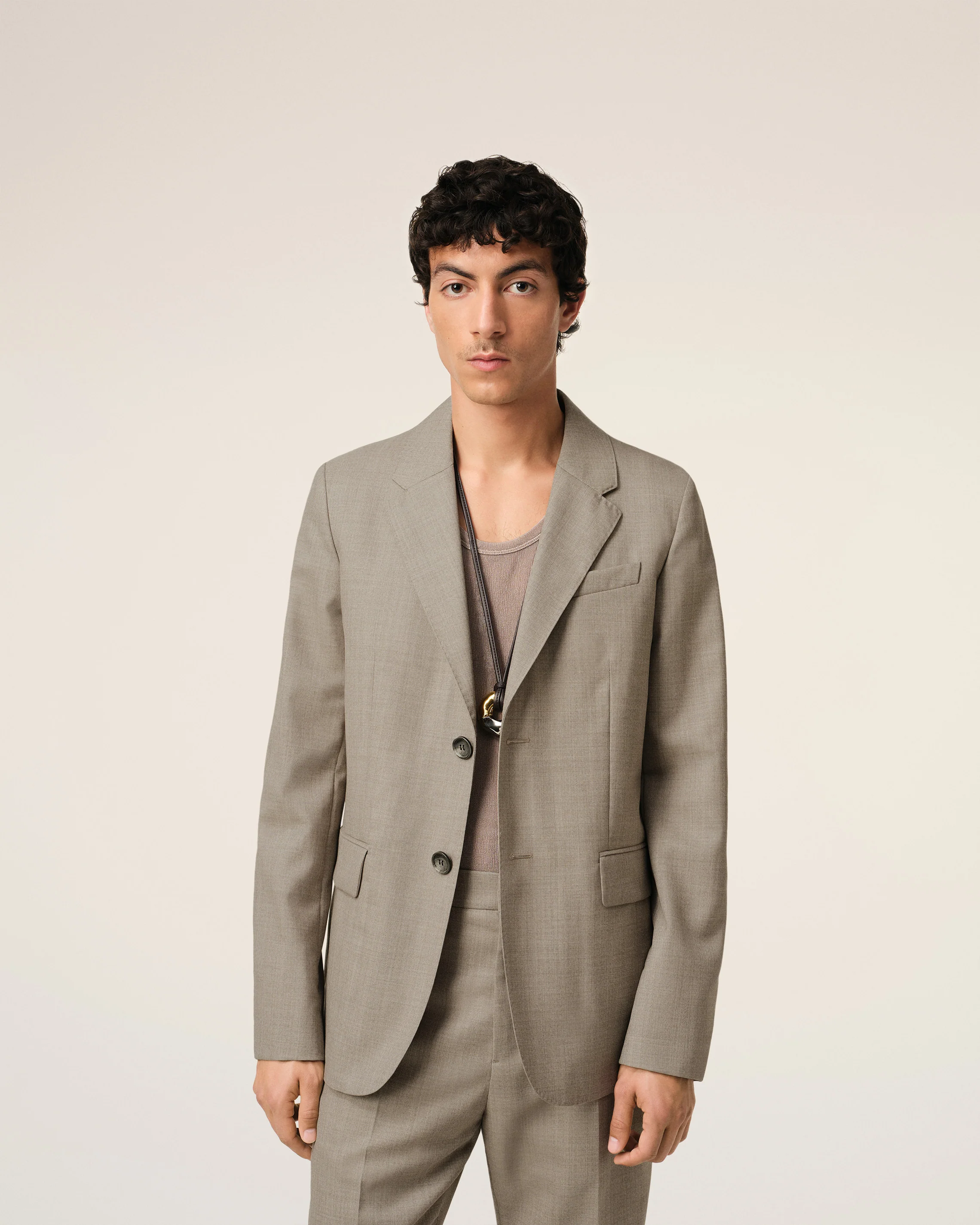 Beige Wool Two Buttons Jacket