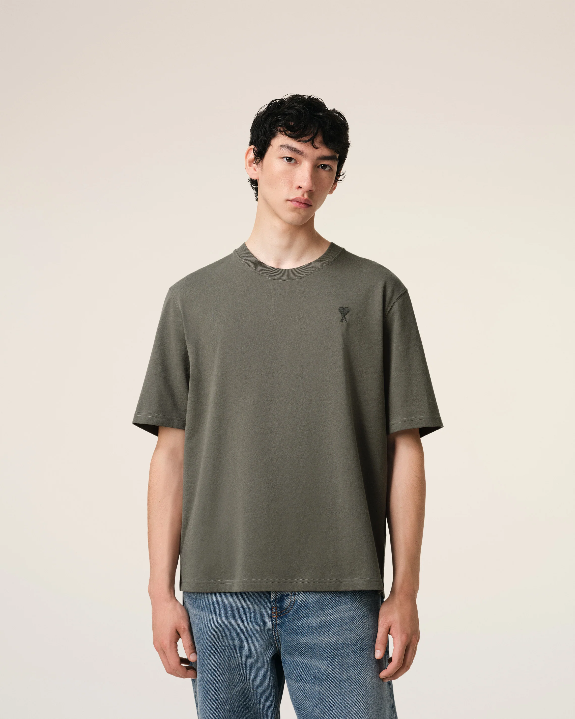 Taupe Cotton Tonal Ami de Coeur T-Shirt