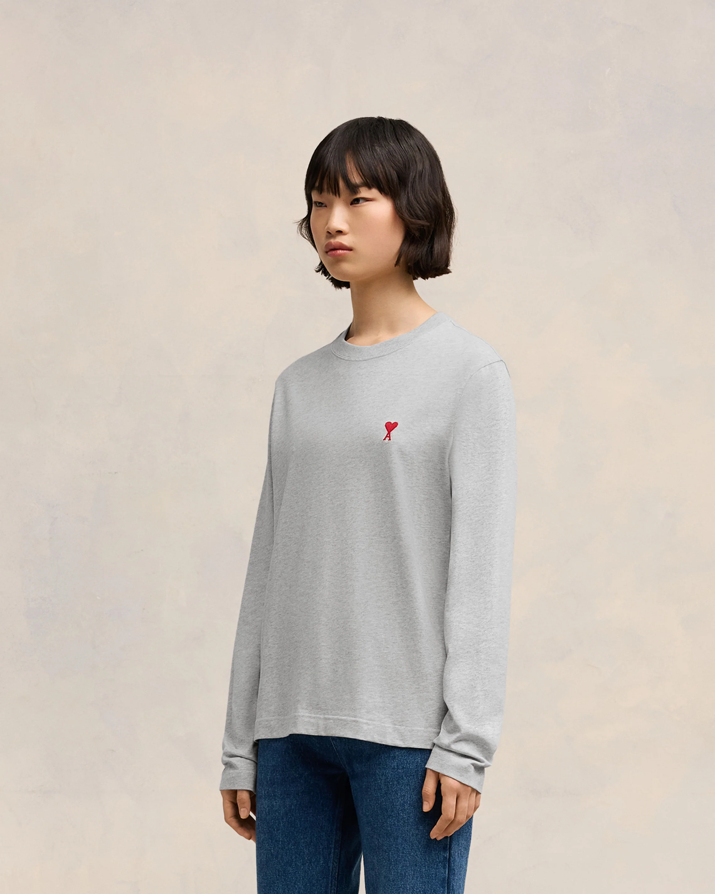 Grey Cotton Ami de Coeur Long Sleeves T-Shirt