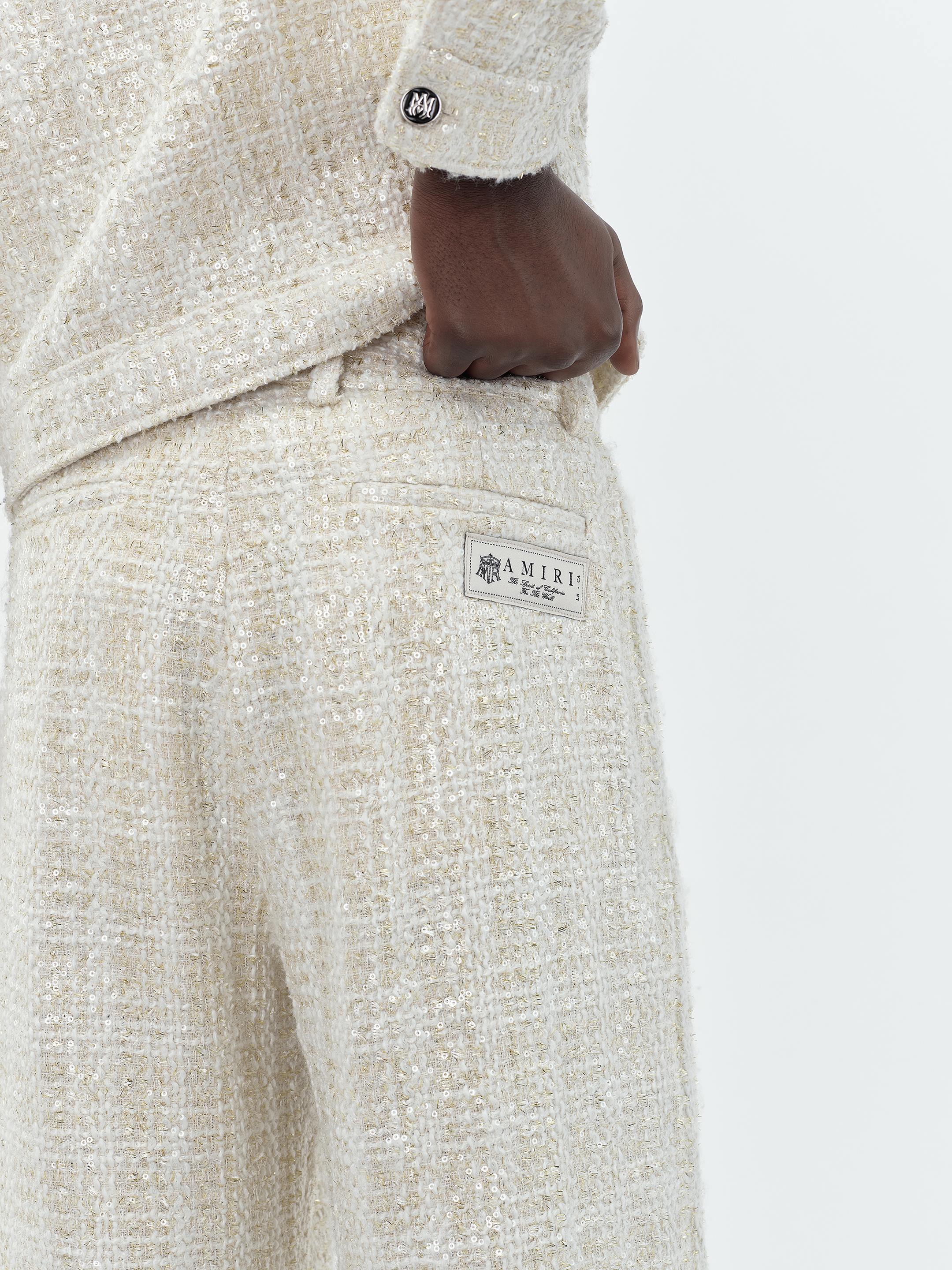 SEQUIN BOUCLE DOUBLE PLEATED PANT - Alabaster