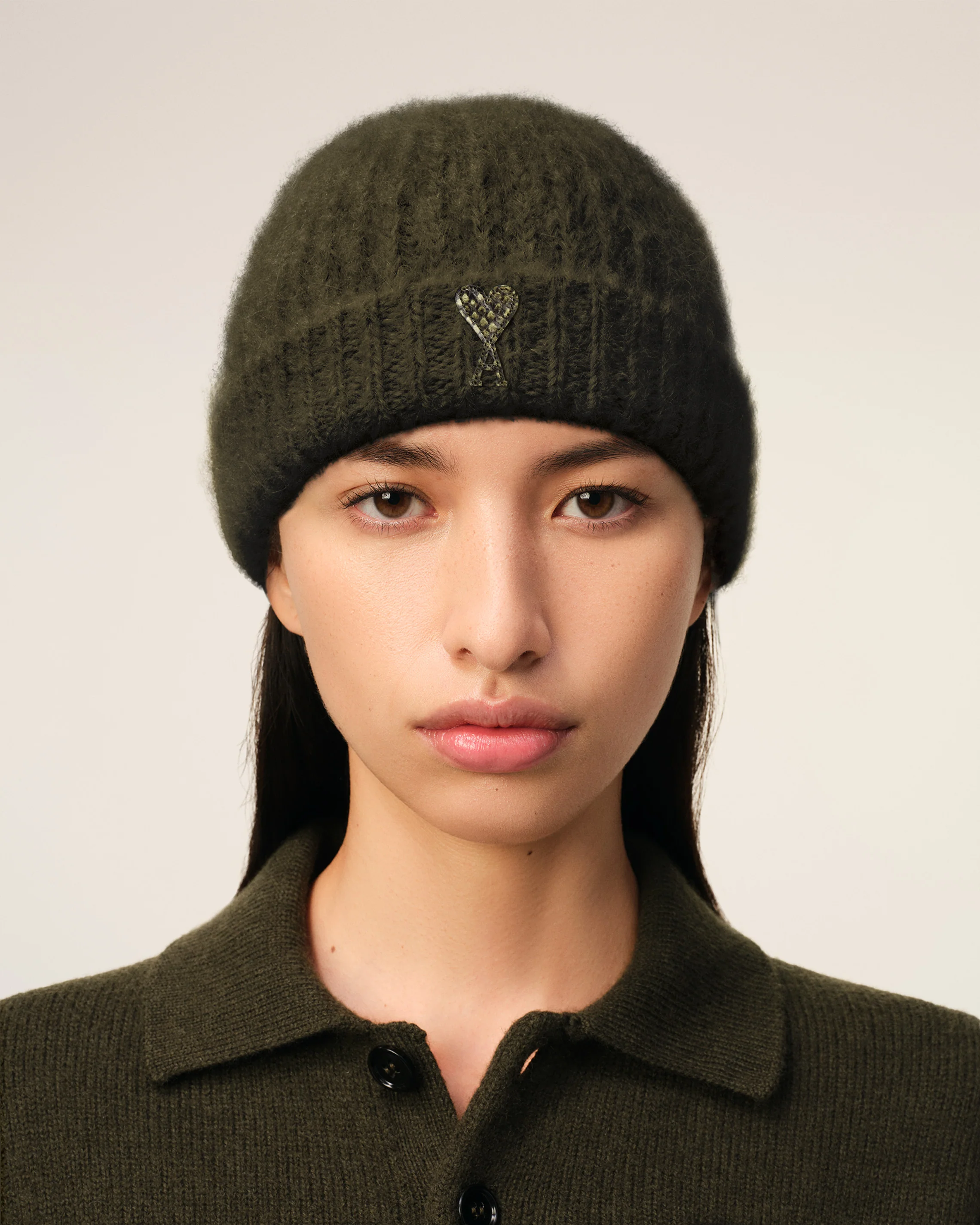 Bonnet Ami De Coeur Kaki En Alpaga