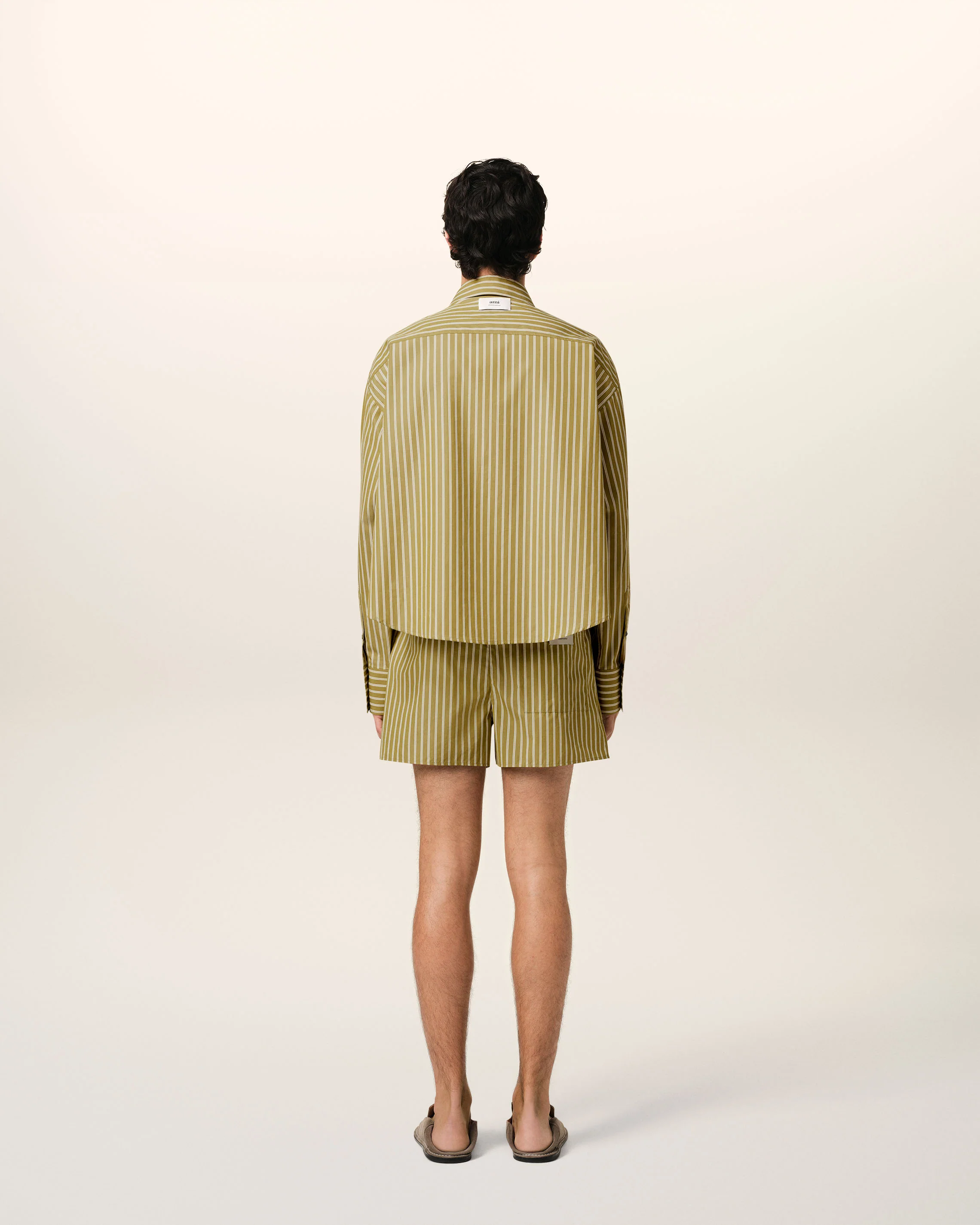 Khaki Cotton Cropped Oversized Shirt