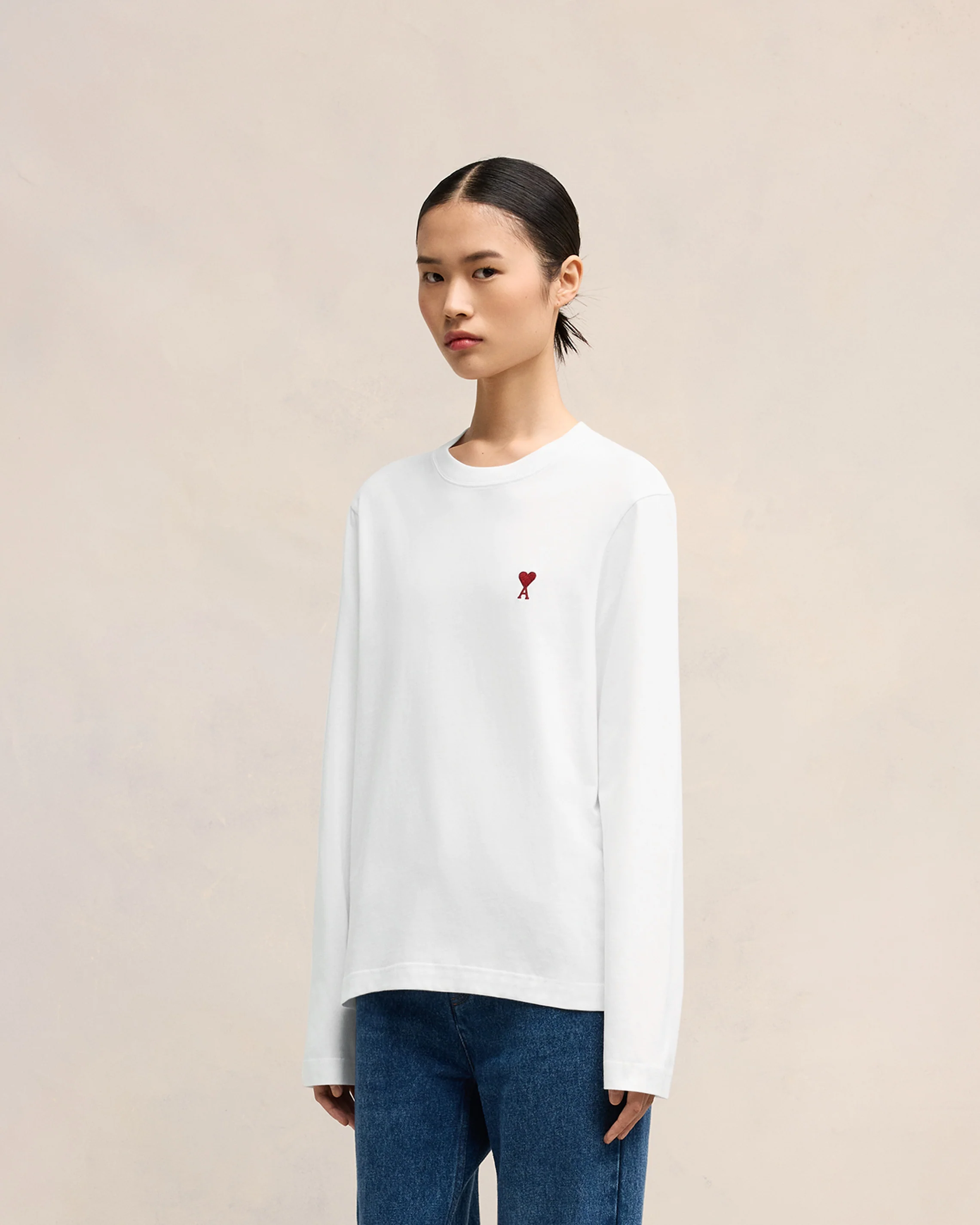 White Cotton Ami de Coeur Long Sleeves T-Shirt