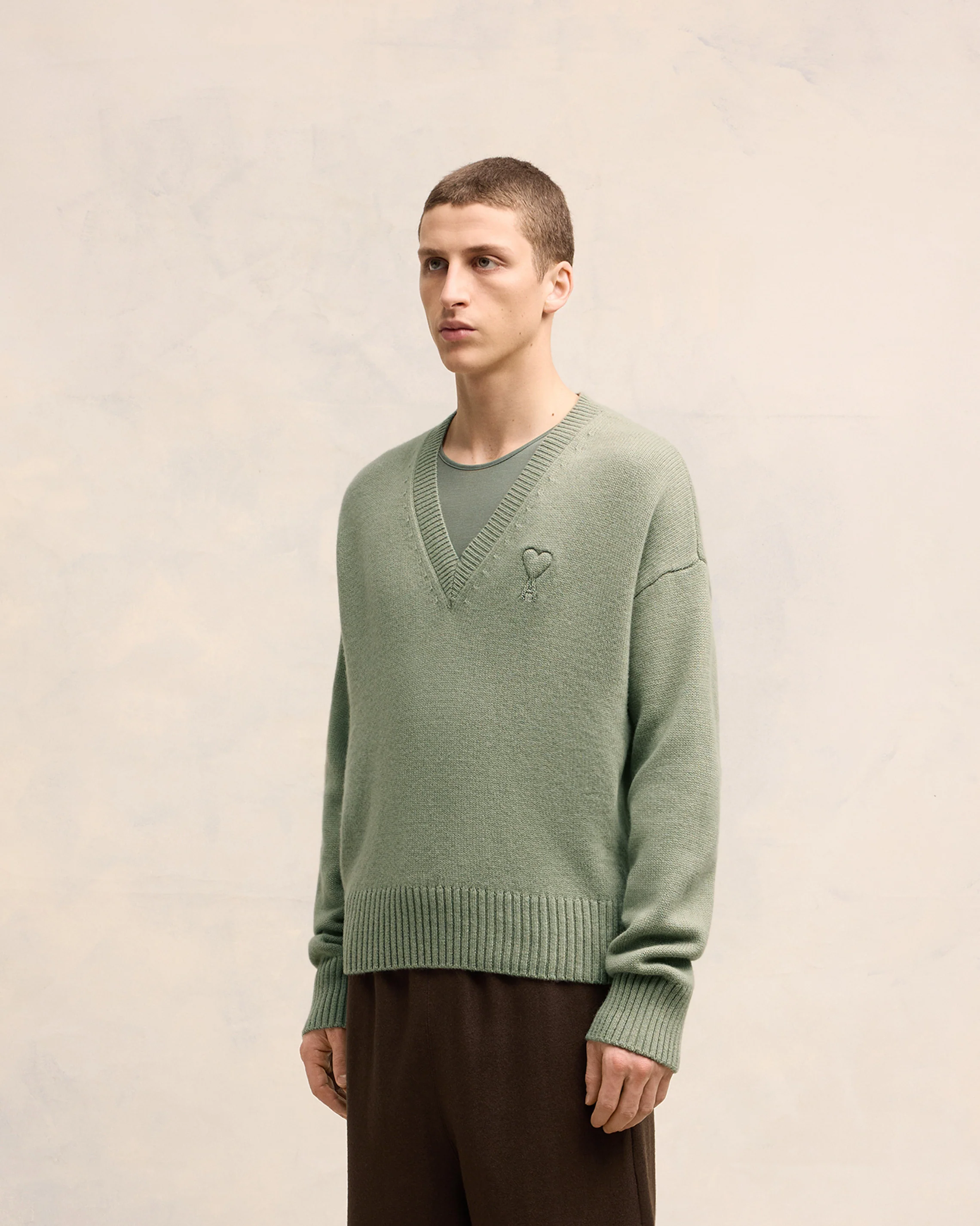 Embossed Ami de Coeur V Neck Sweater