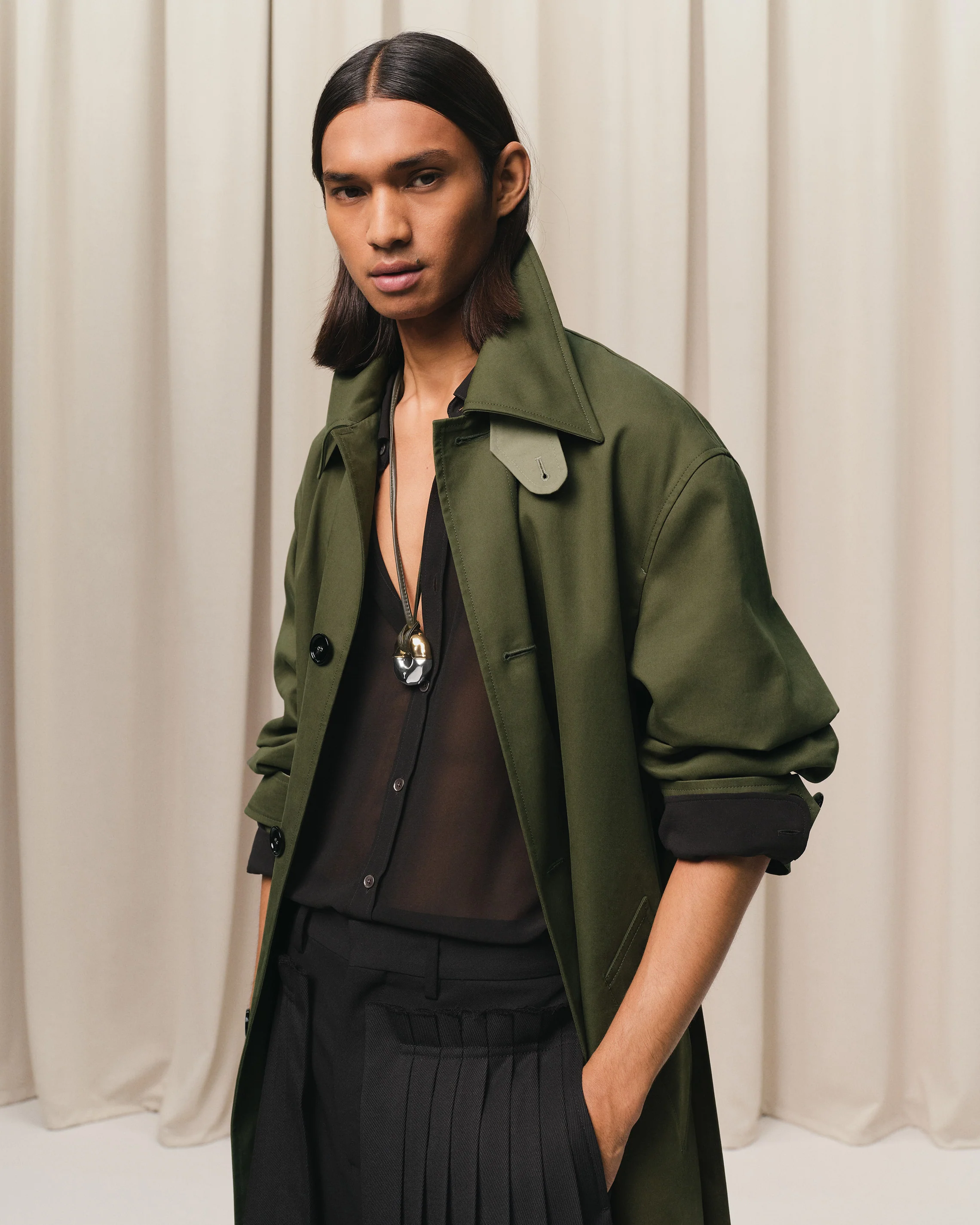 Green Cotton Belted Mac