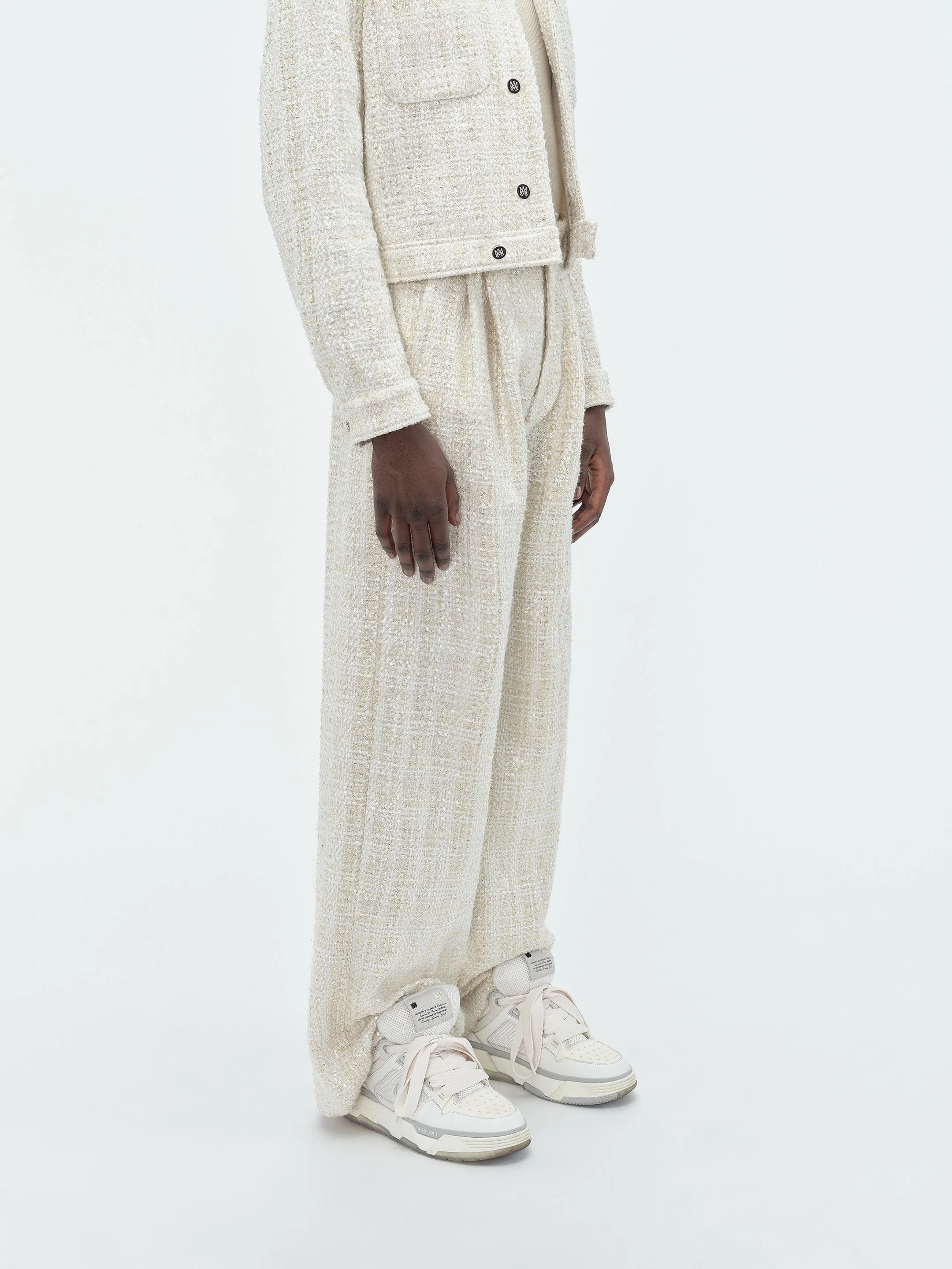 SEQUIN BOUCLE DOUBLE PLEATED PANT - Alabaster