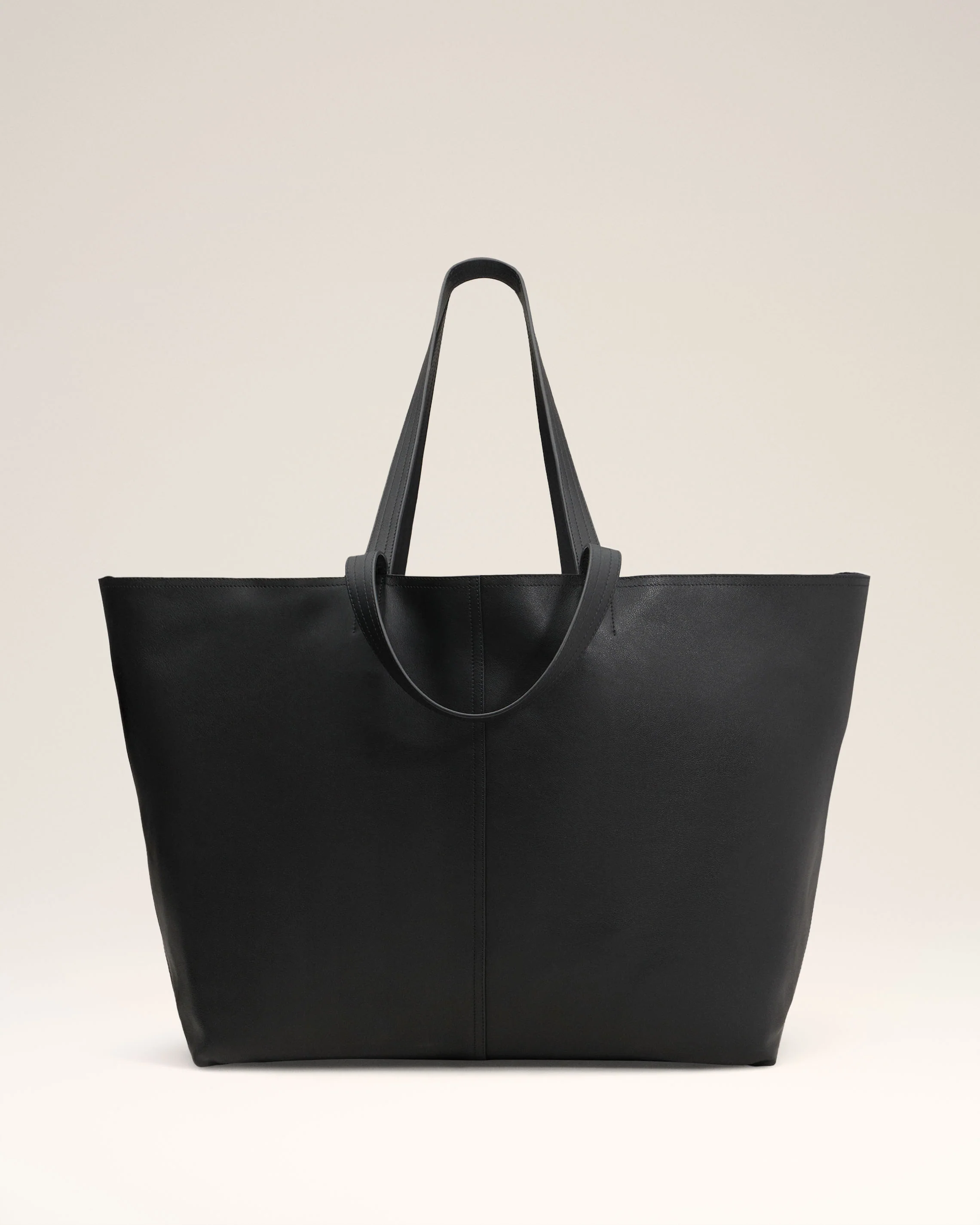 Black Leather Midi Maxi Tote Bag