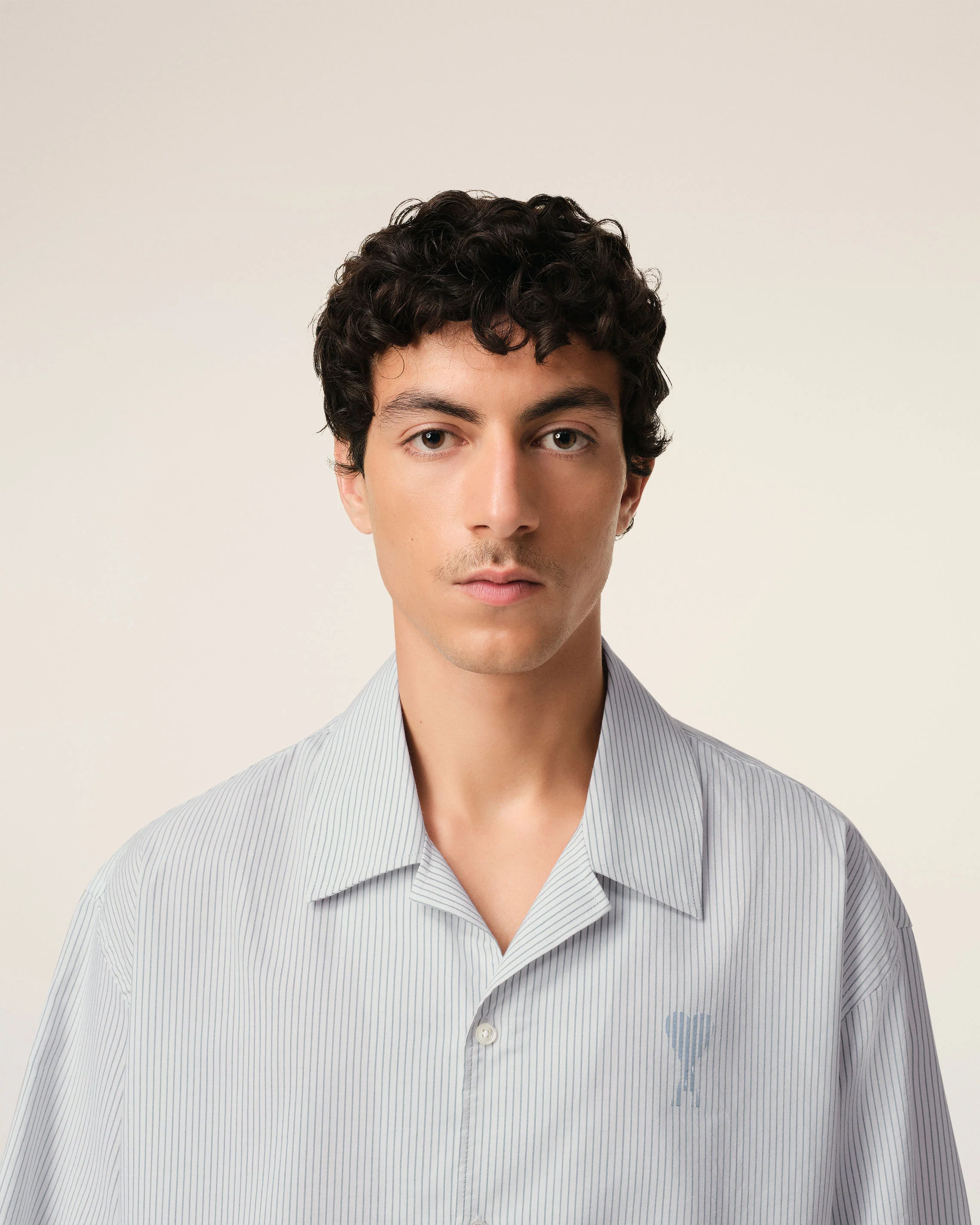 Blue Cotton Camp Collar Short Sleeves Shirt