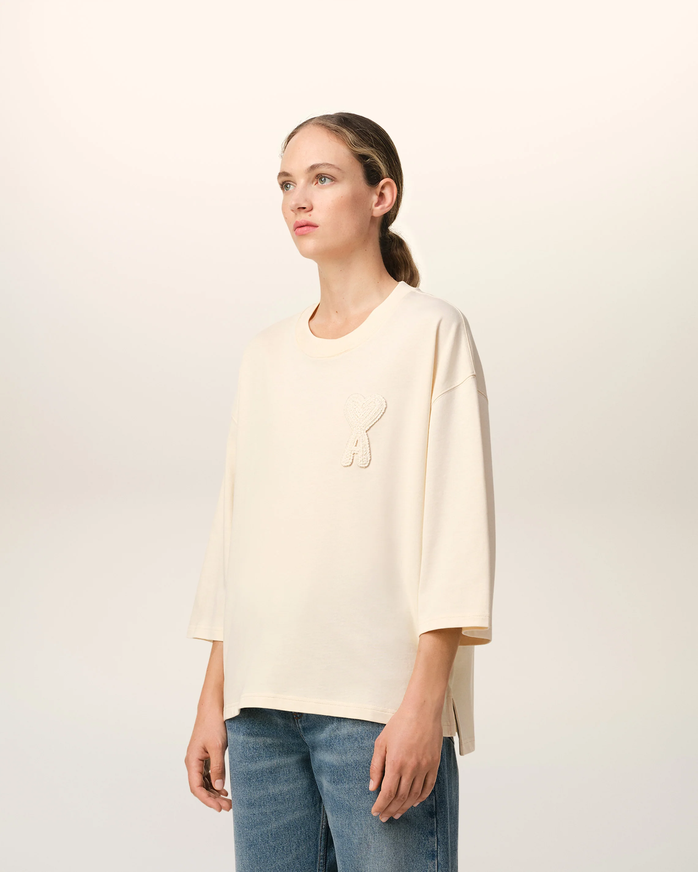 Beige Cotton Ami de Coeur Patch T-Shirt