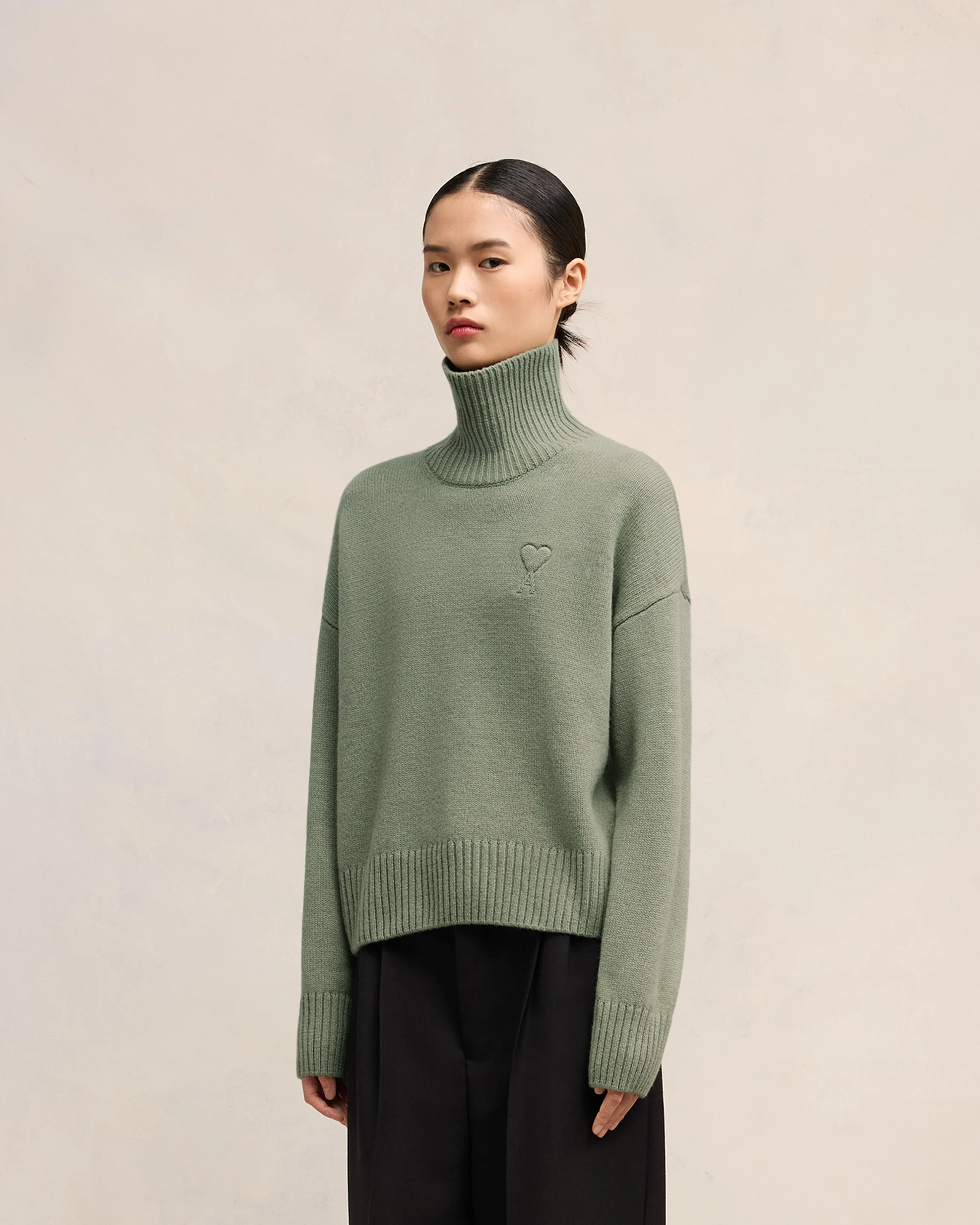Embossed Ami de Coeur Funnel Neck Sweater