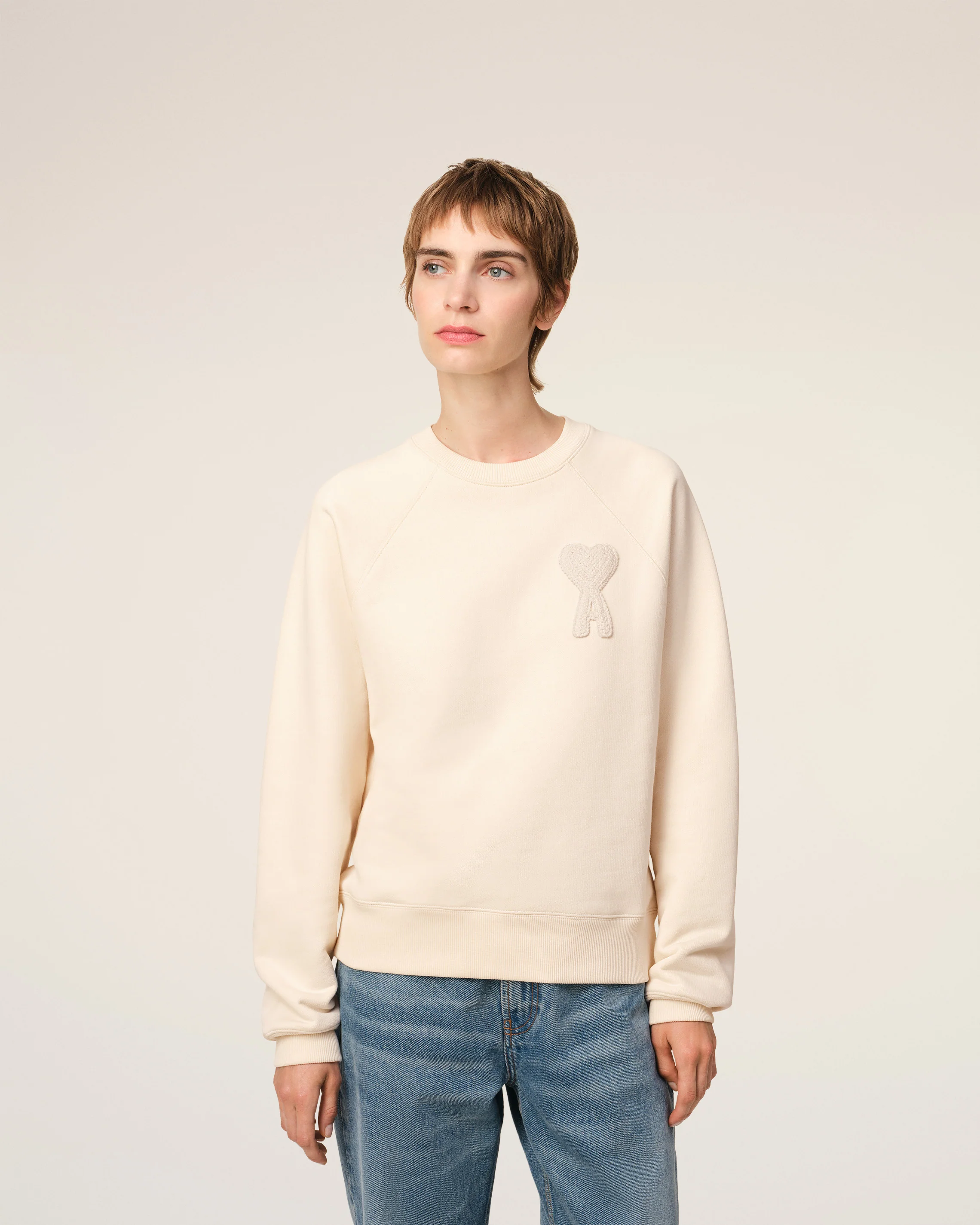 Beige Cotton Ami de Coeur Patch Sweatshirt