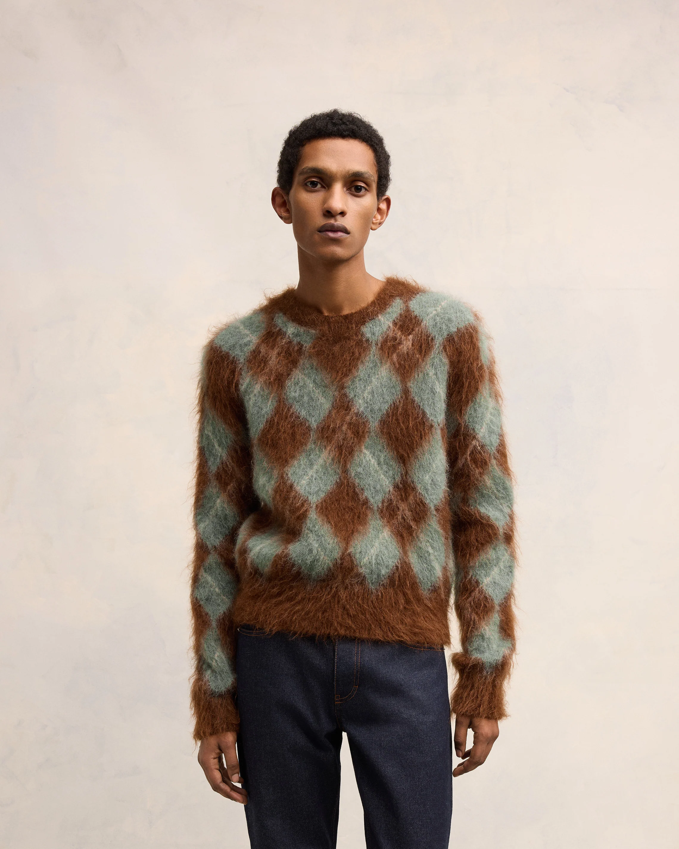 Alpaca Mohair Brushed Argyle Sweater