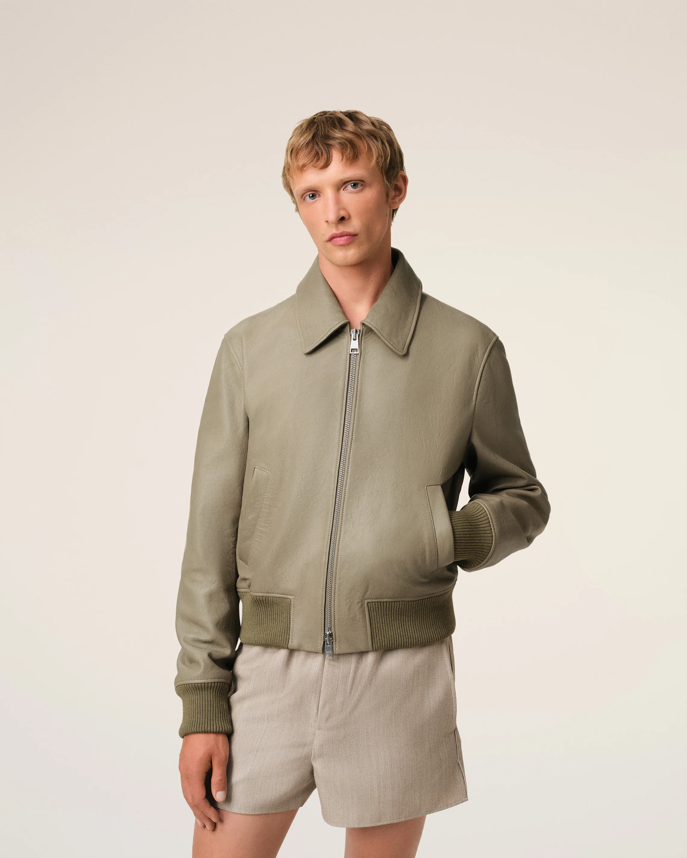 Green Leather Zipped Jacket