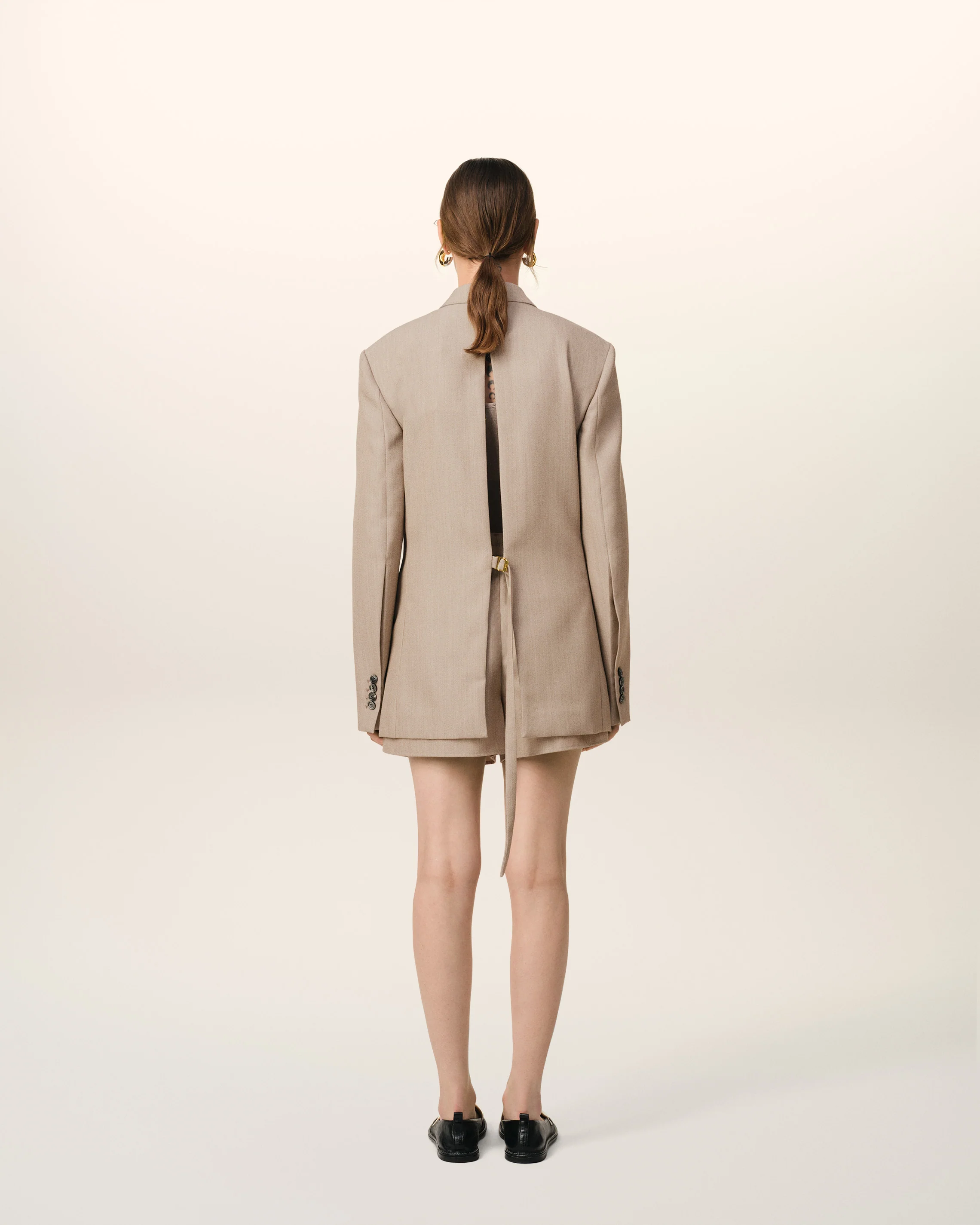 Beige Wool Back Slit Jacket