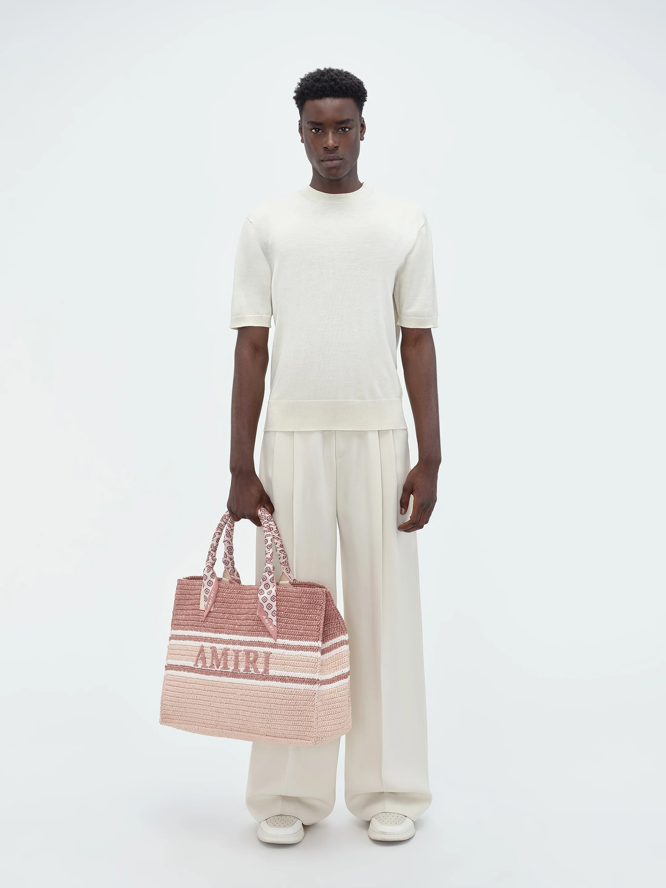 WOVEN STRIPE RAFFIA TOTE BAG - Pink