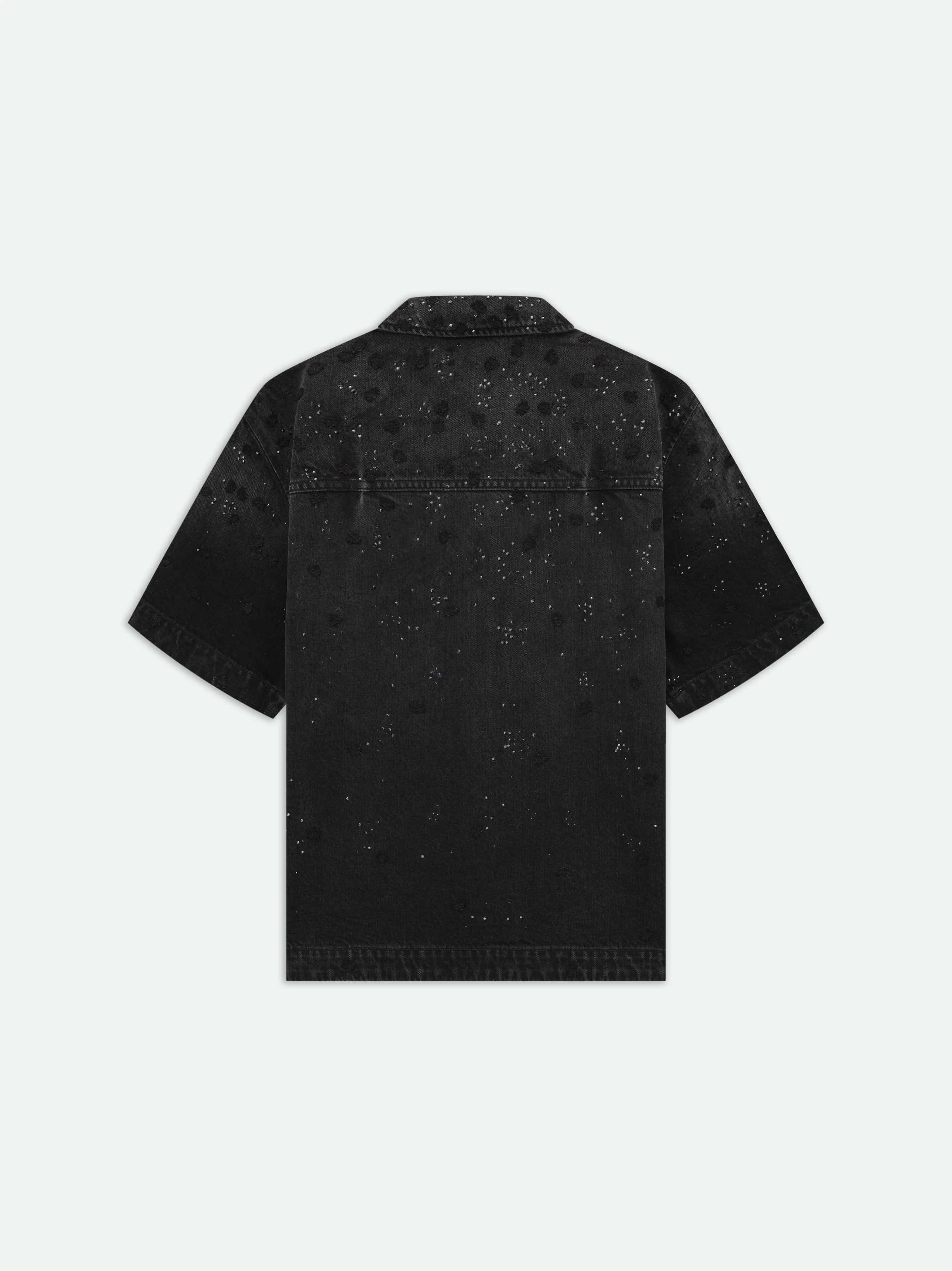 FLORAL CRYSTAL DENIM SHORT SLEEVE SHIRT - Faded Black