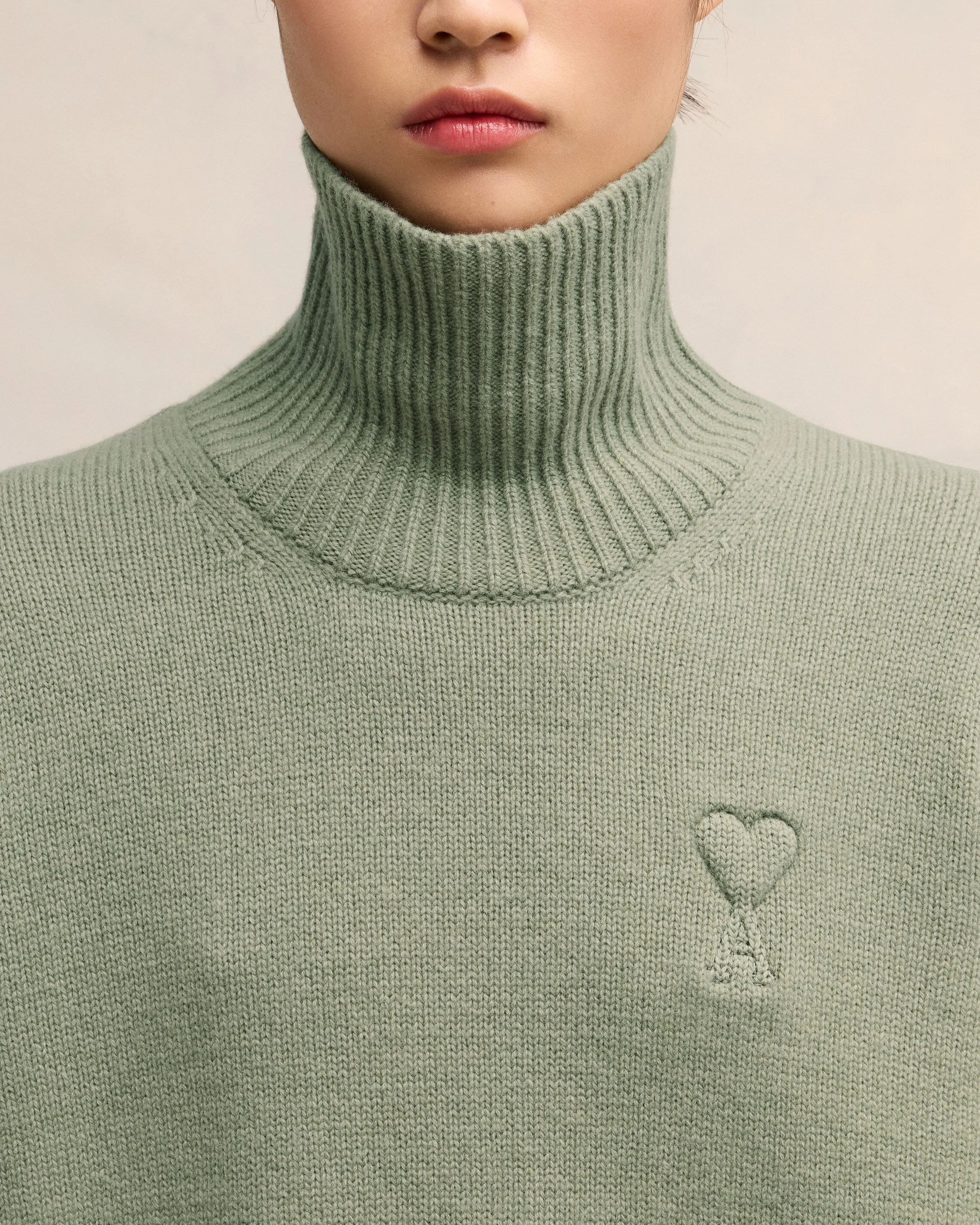Embossed Ami de Coeur Funnel Neck Sweater