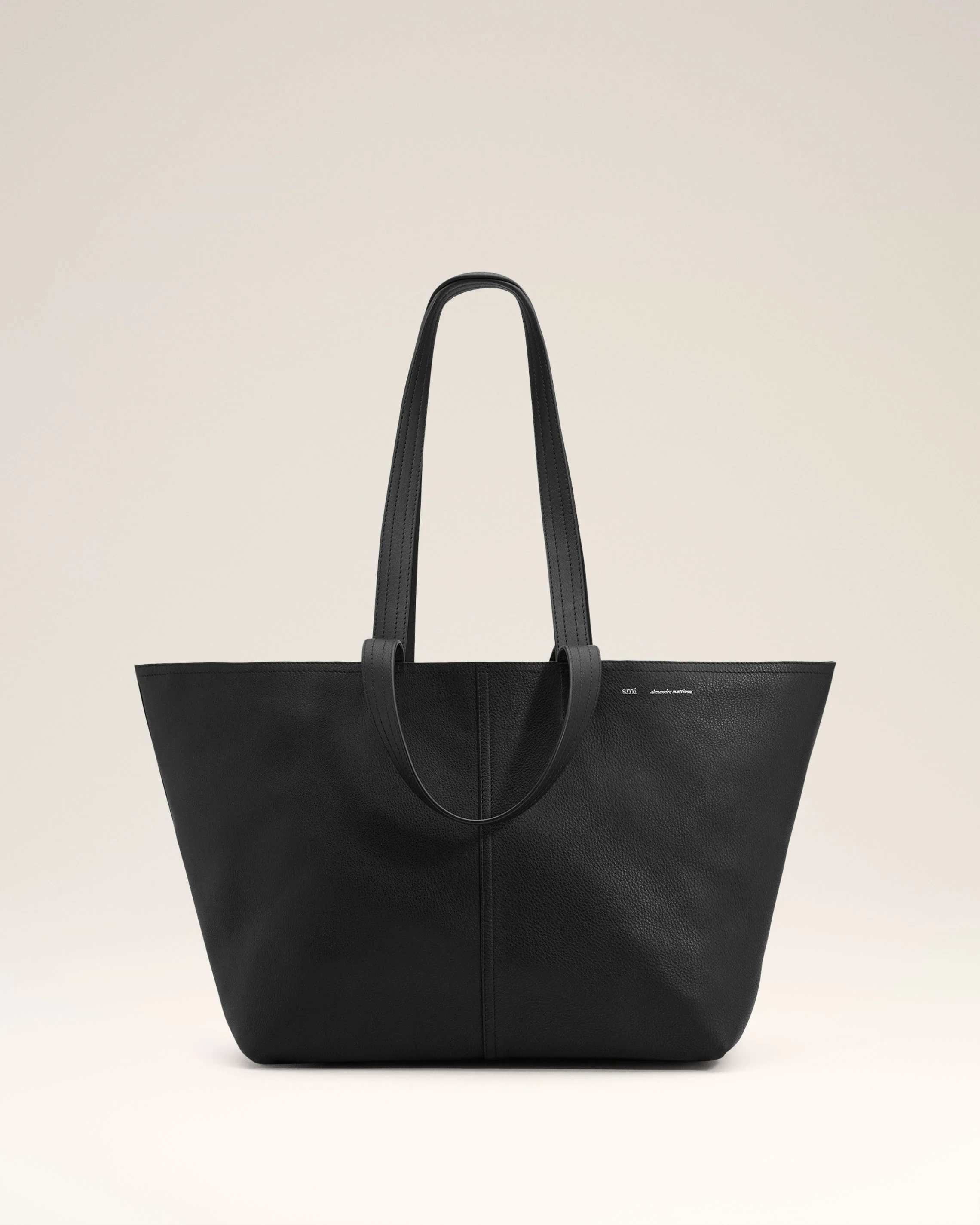 Black Leather Midi Tote Bag