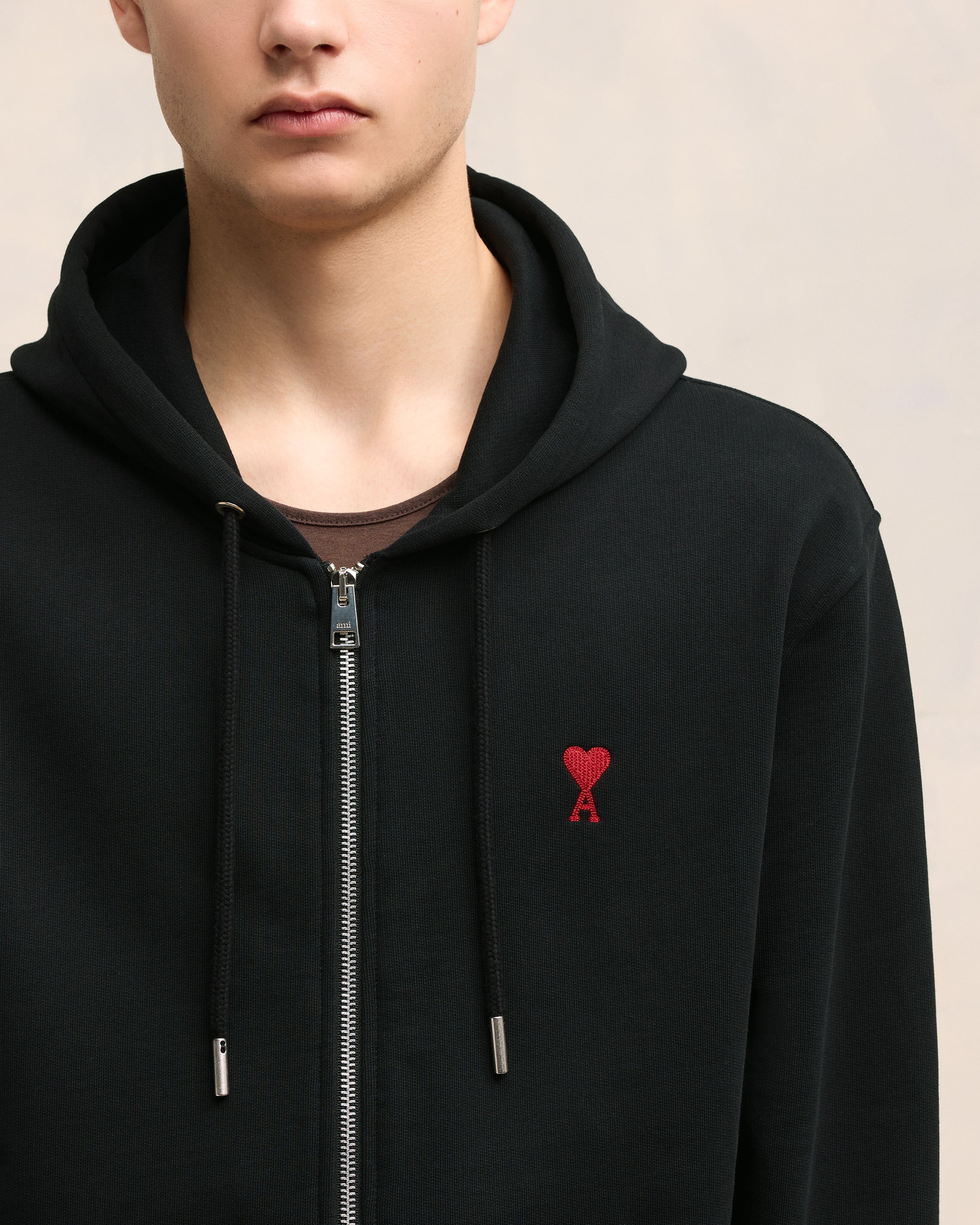 Black Cotton Ami de Coeur Zipped Hoodie