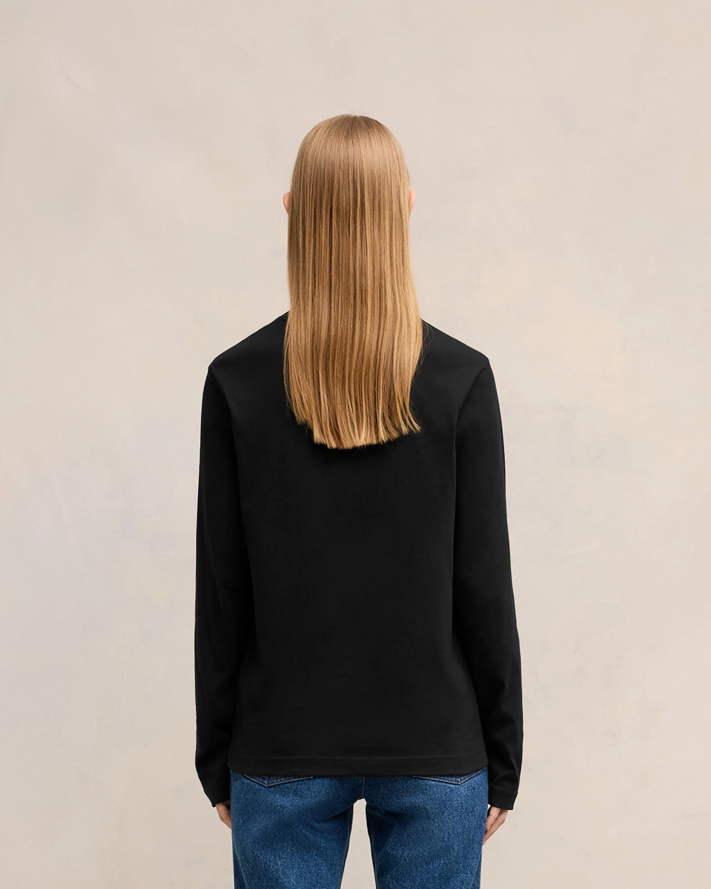 Black Cotton Ami de Coeur Long Sleeves T-Shirt