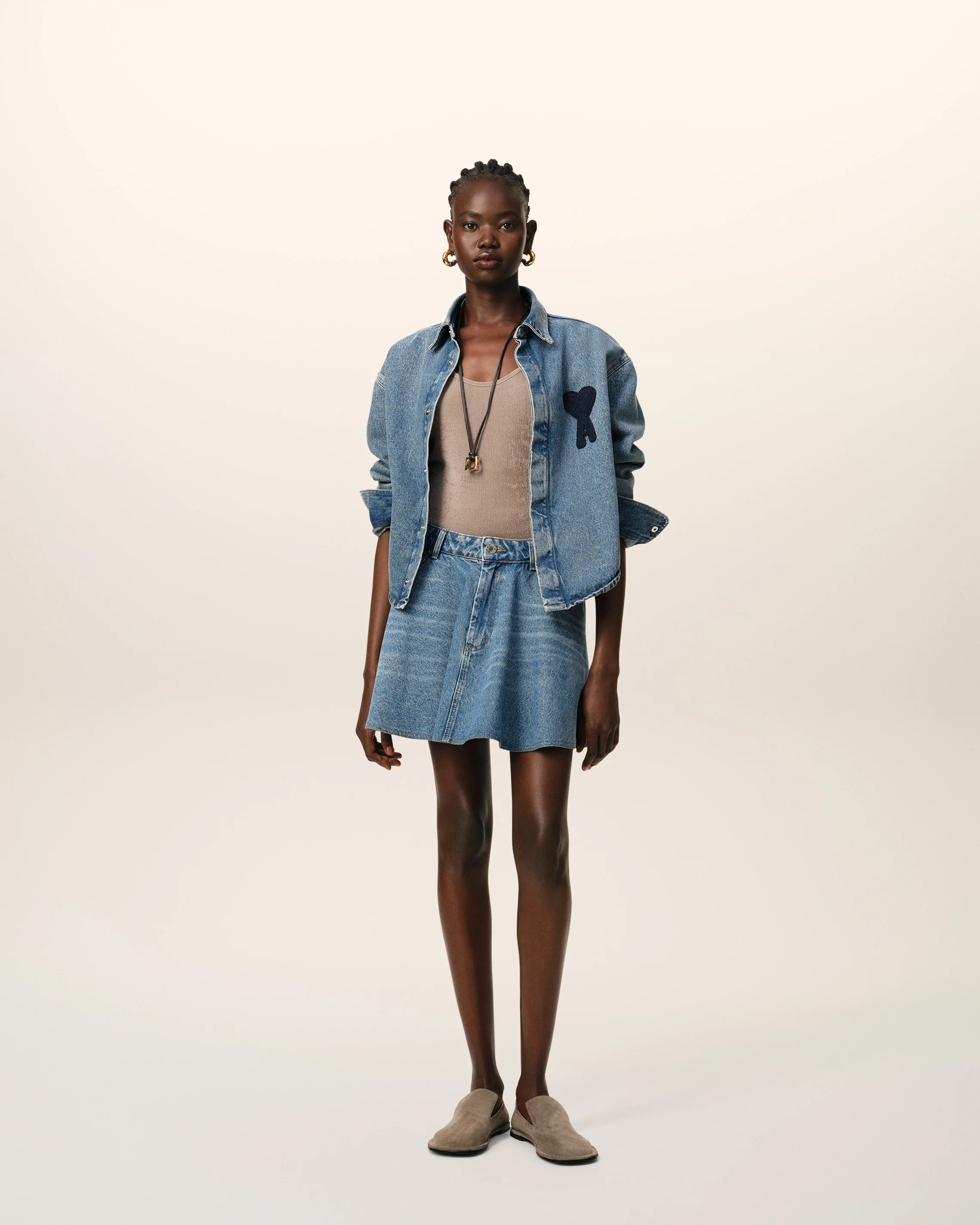 Blue Cotton Ami de Coeur Cropped Shirt