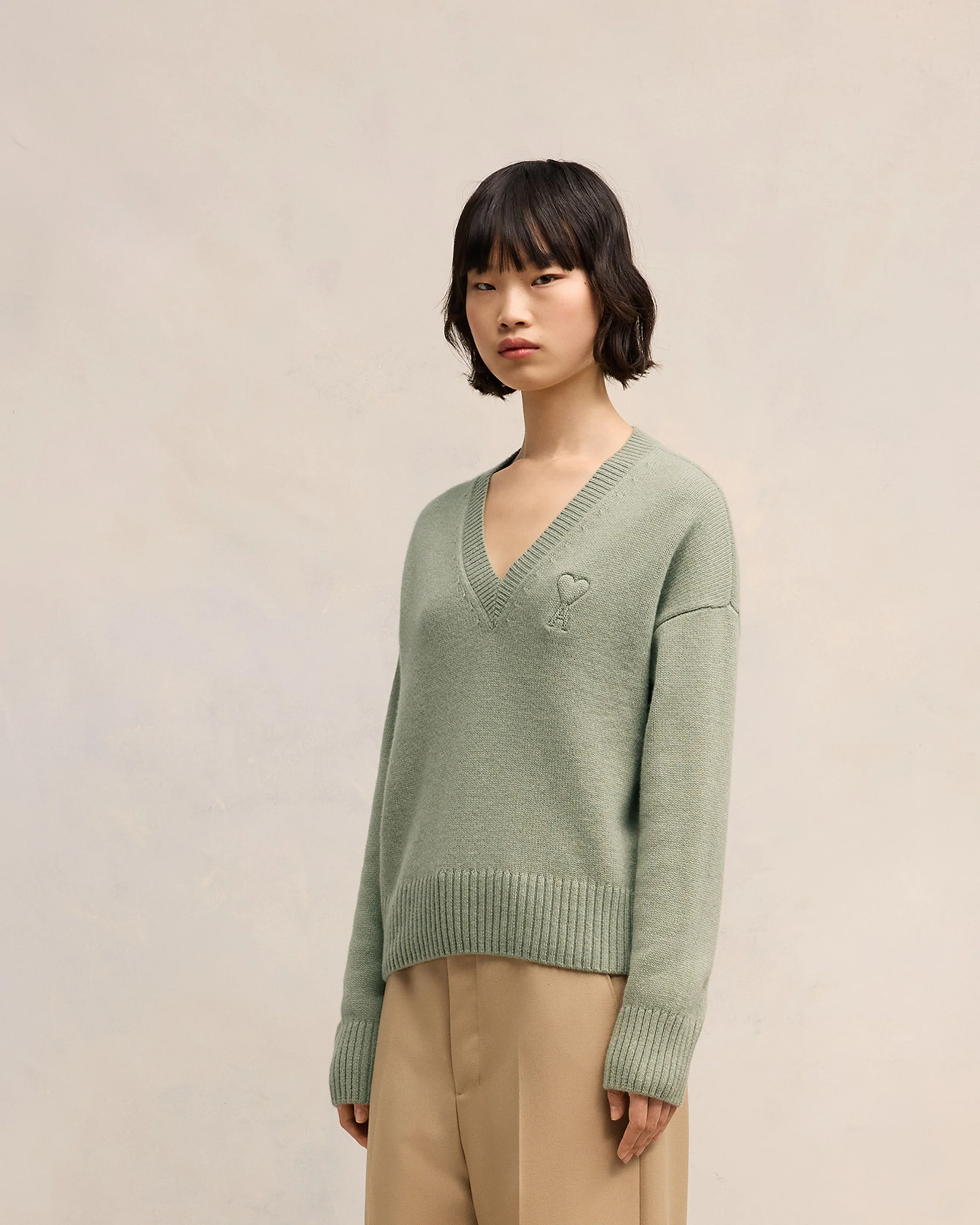 Embossed Ami de Coeur V Neck Sweater