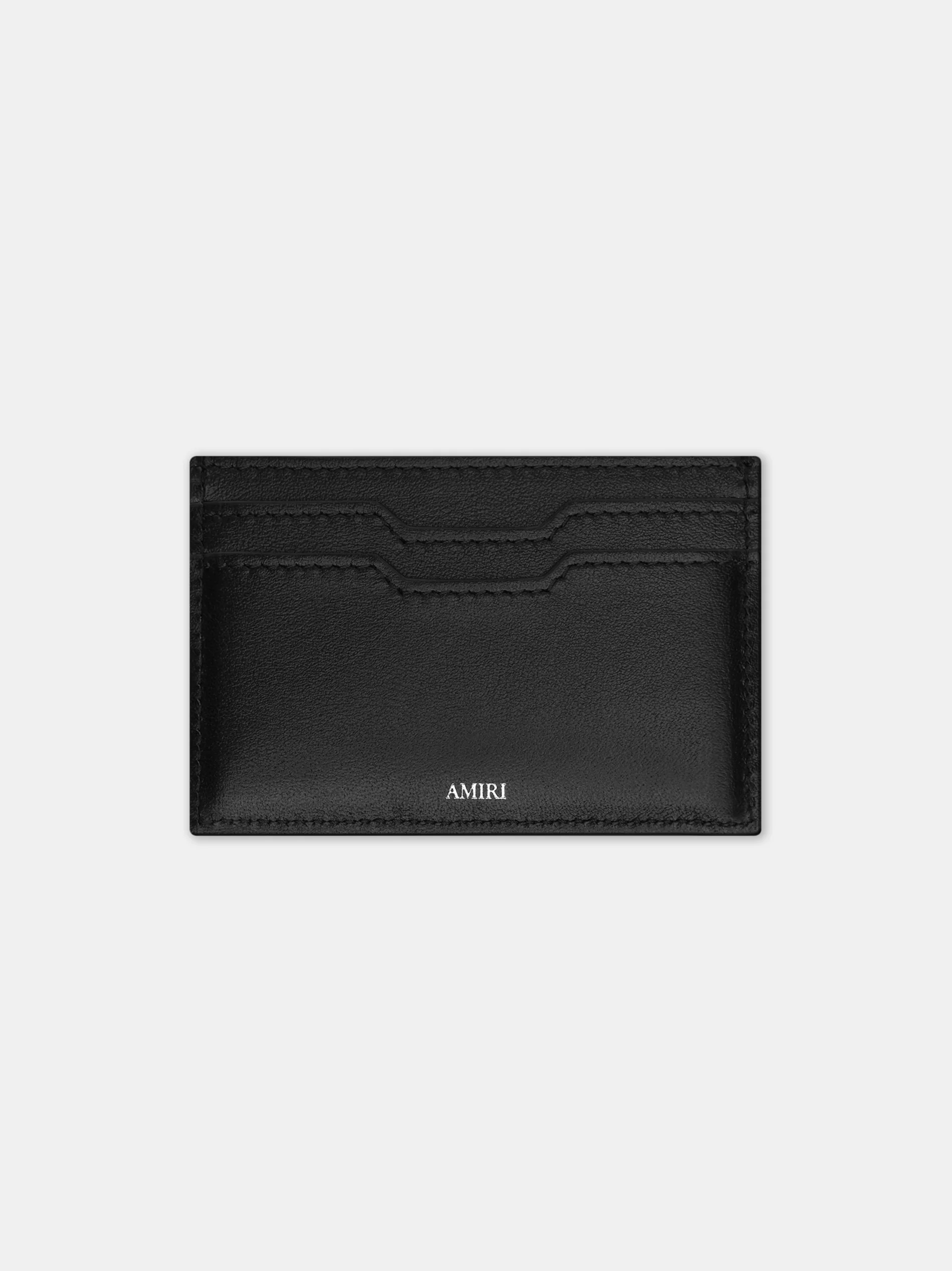 THREE STAR LEATHER CARD HOLDER - Black