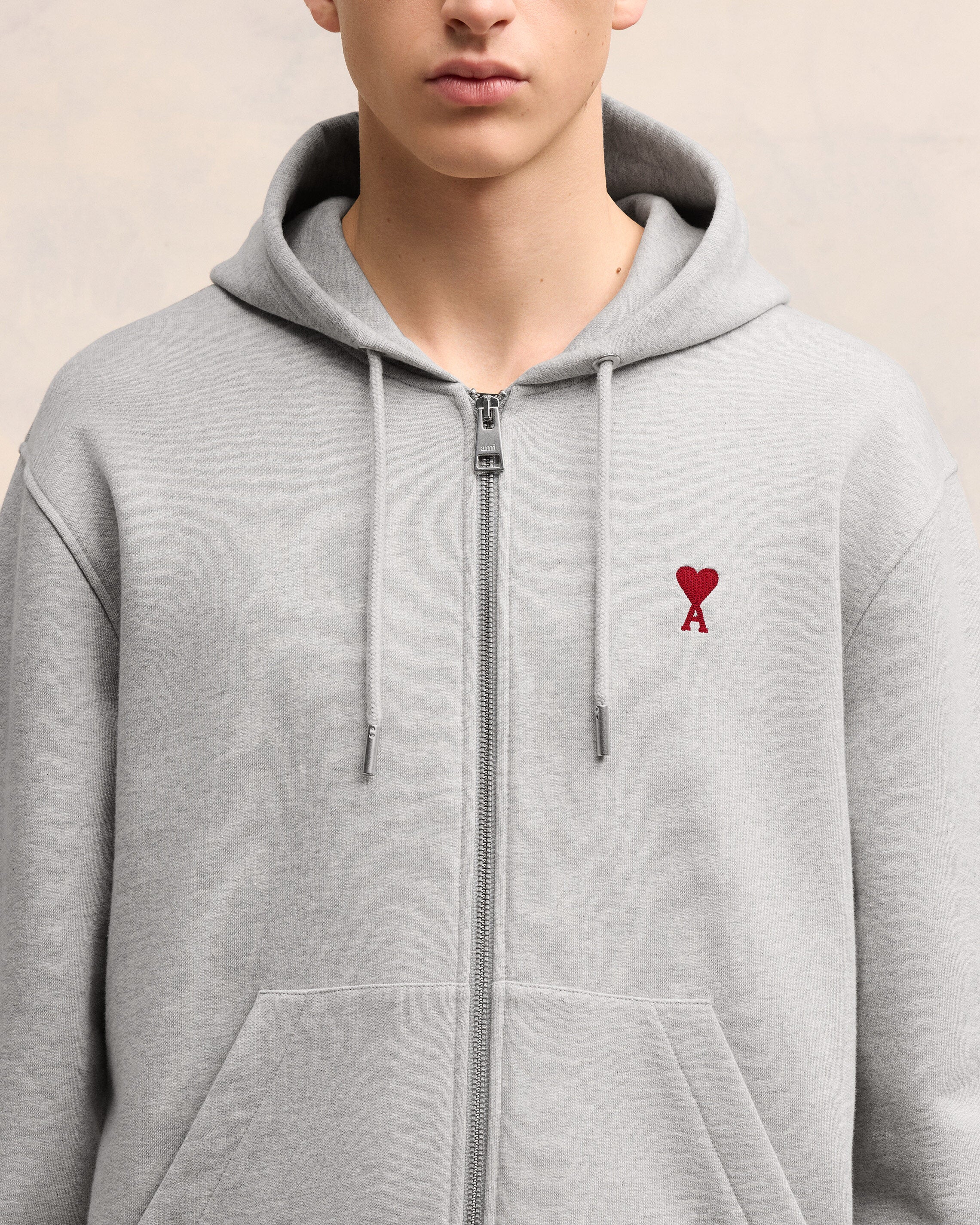 Grey Cotton Ami de Coeur Zipped Hoodie