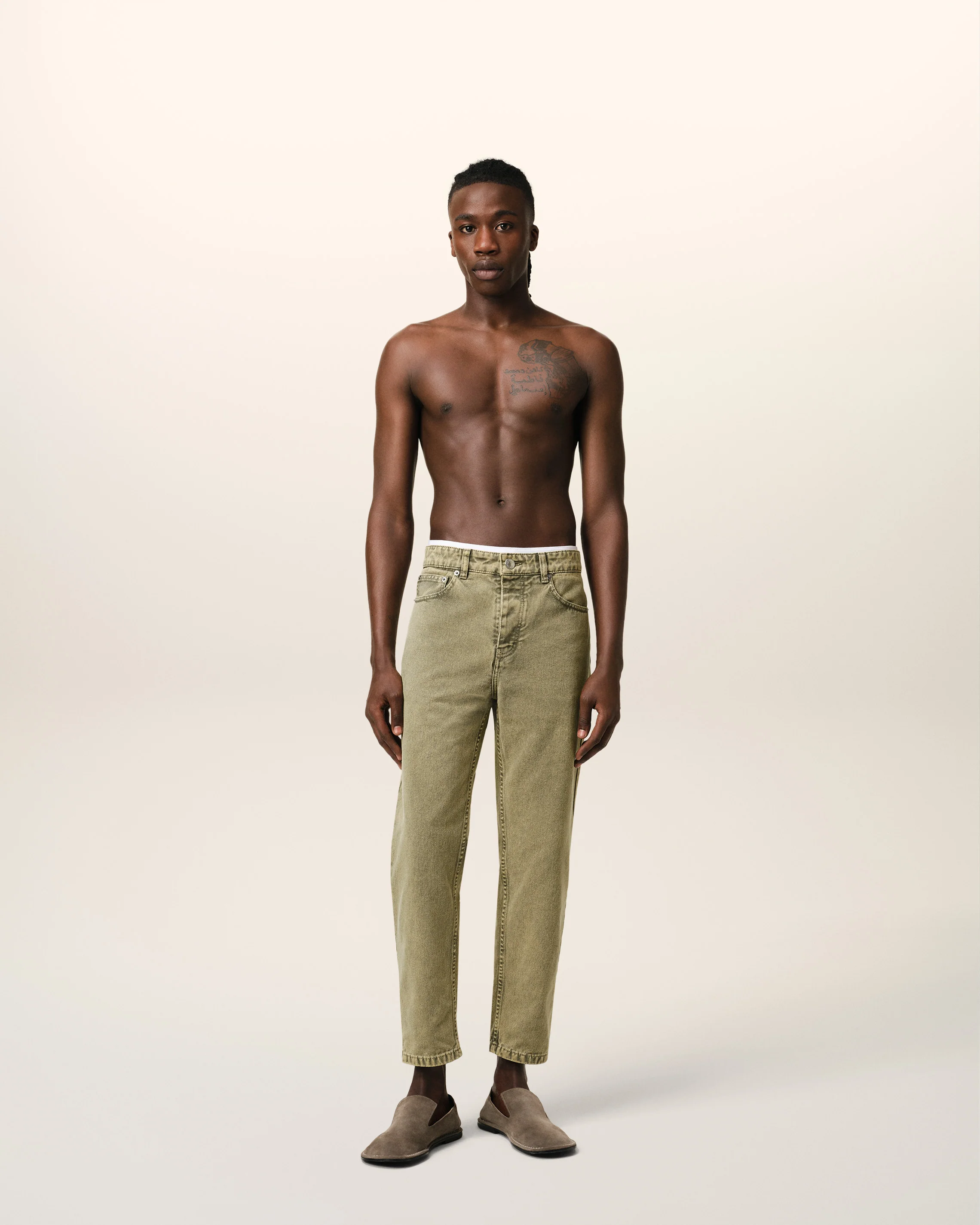 Green Cotton Tapered Fit Jeans