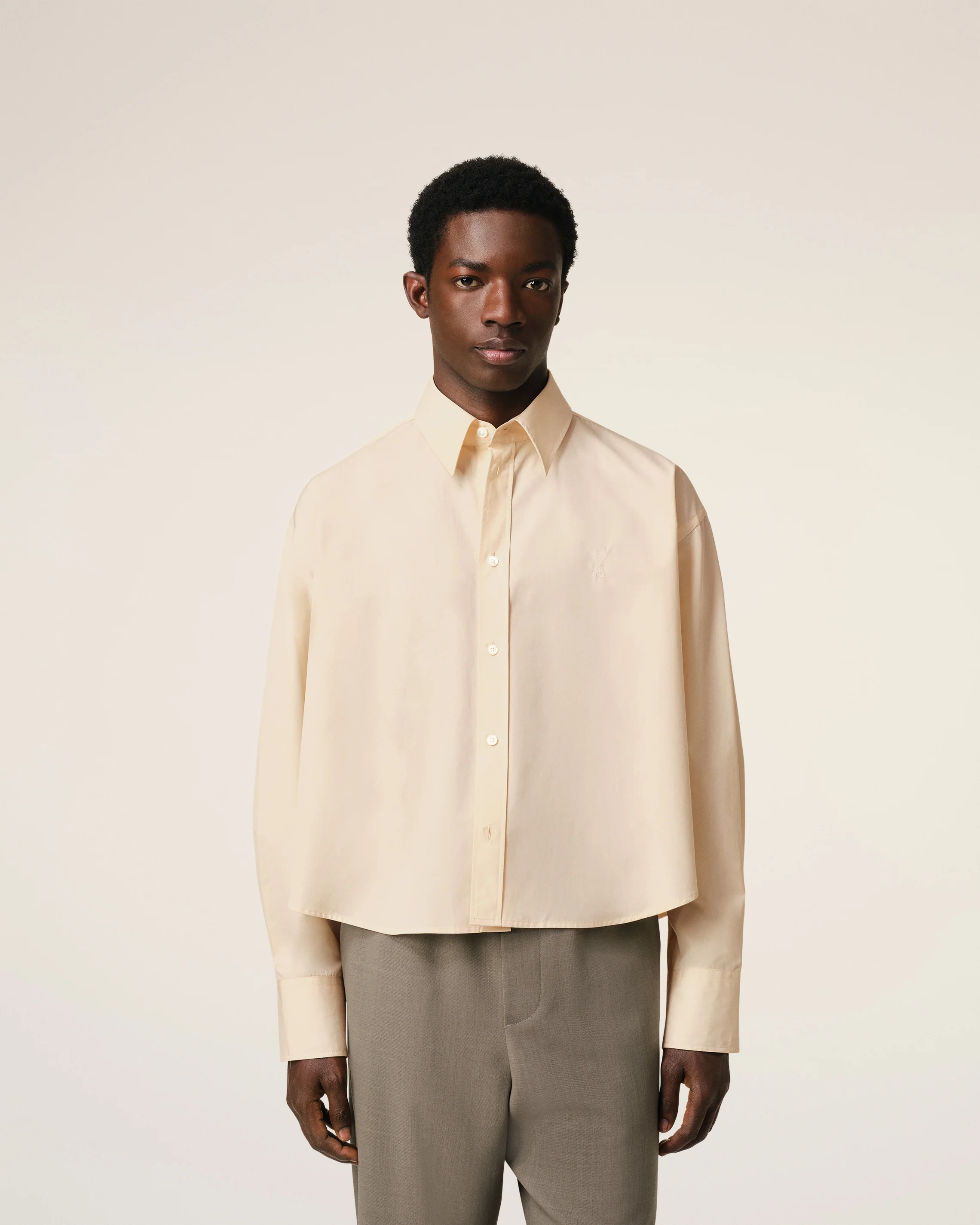 Beige Cotton Cropped Oversized Shirt