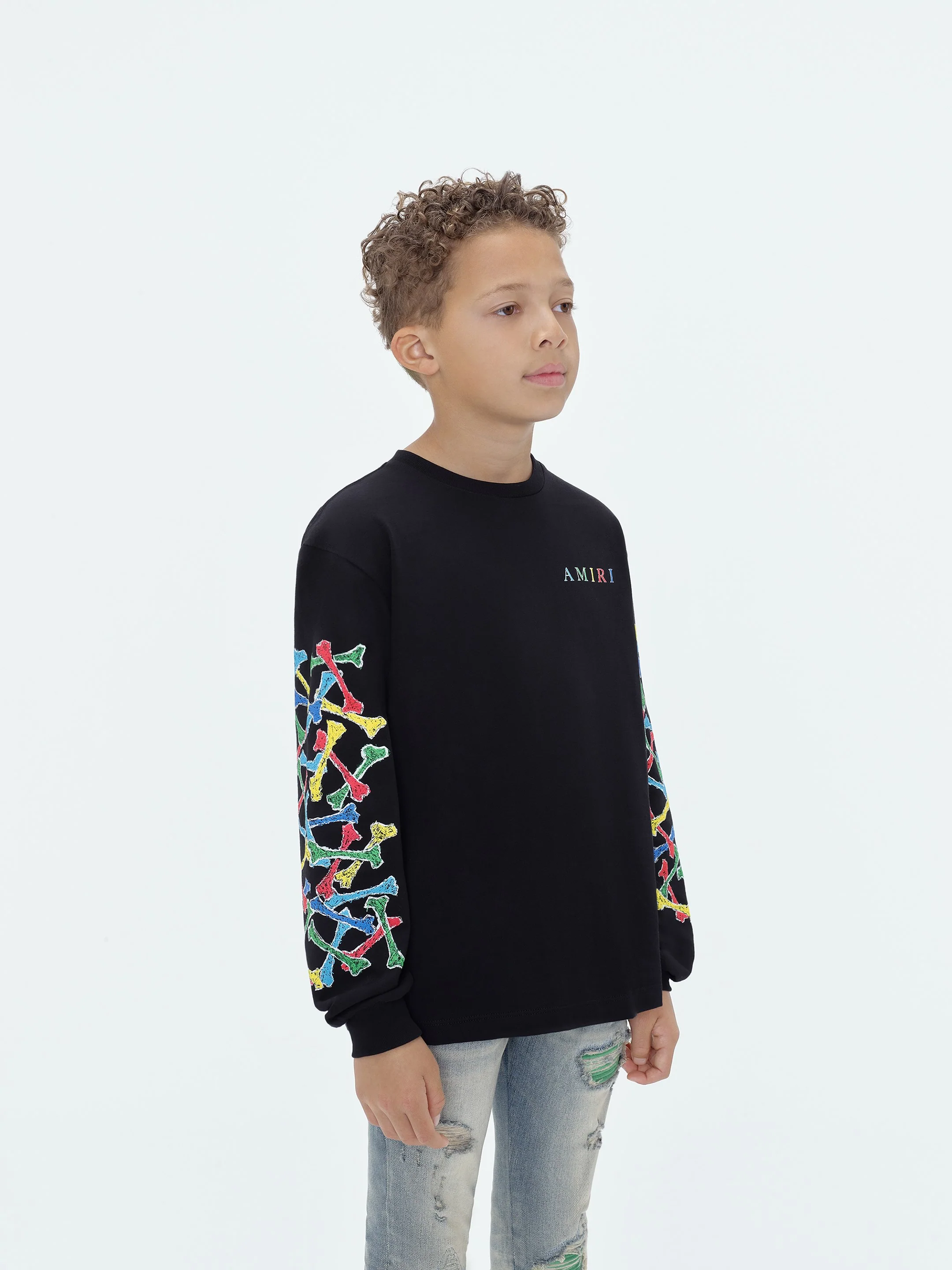 KIDS - AMIRI BONES SCRIBBLE LONG SLEEVE TEE - Black