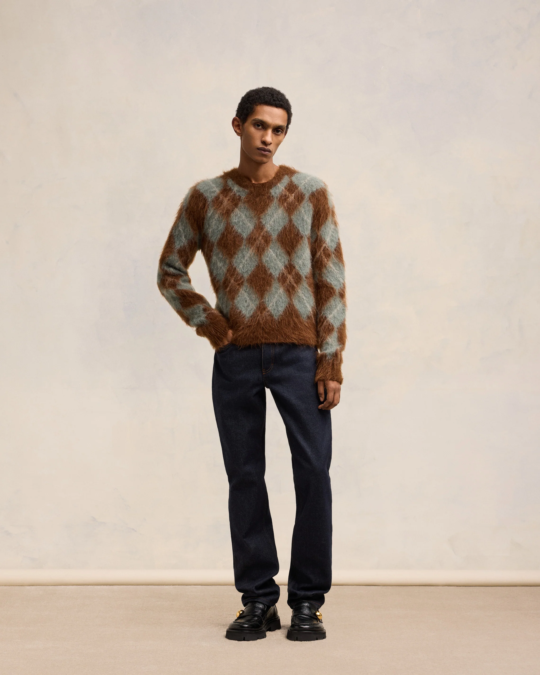 Alpaca Mohair Brushed Argyle Sweater