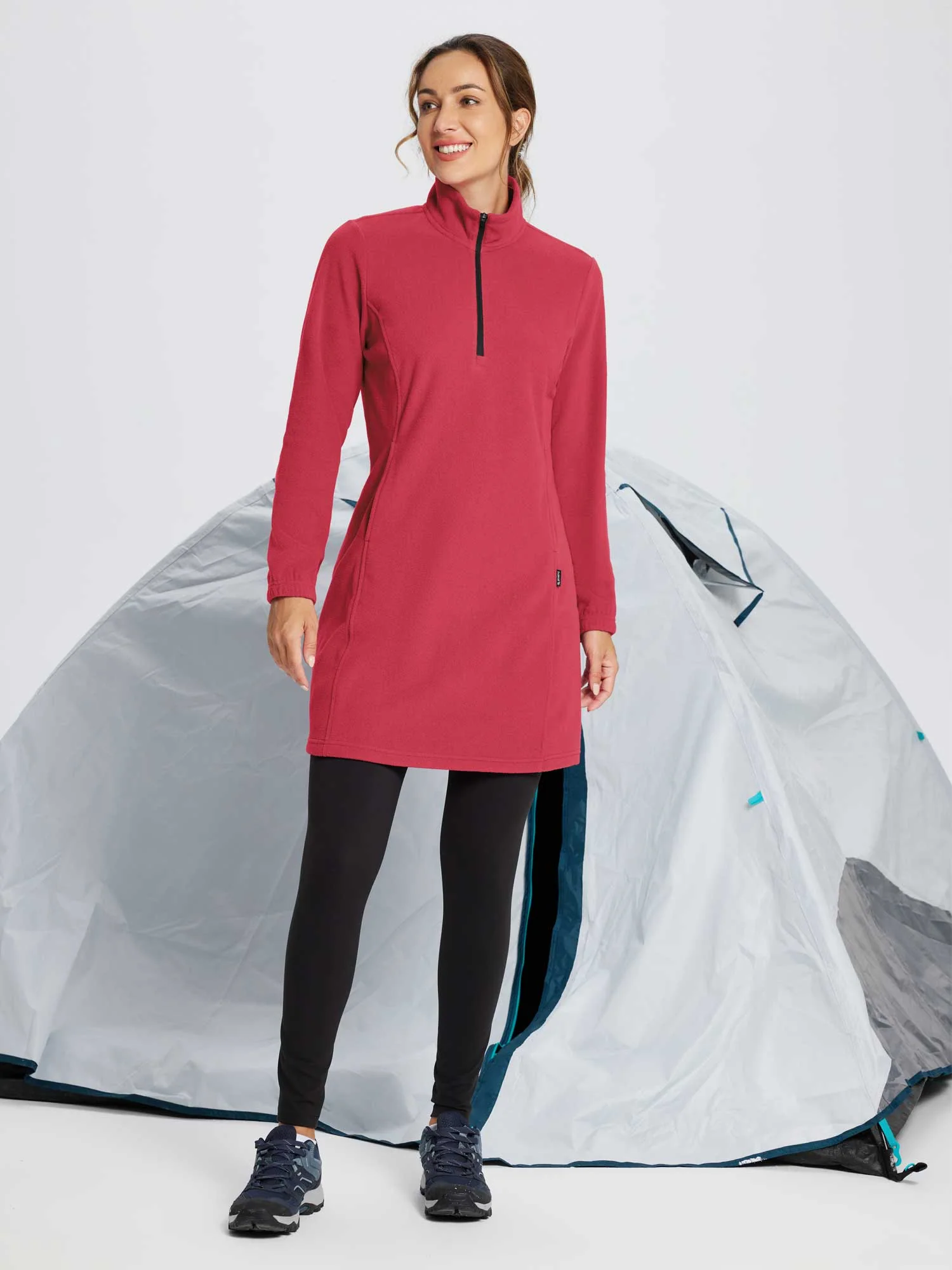 Long-Sleeve Quarter Zip Thermal Tunic Dress