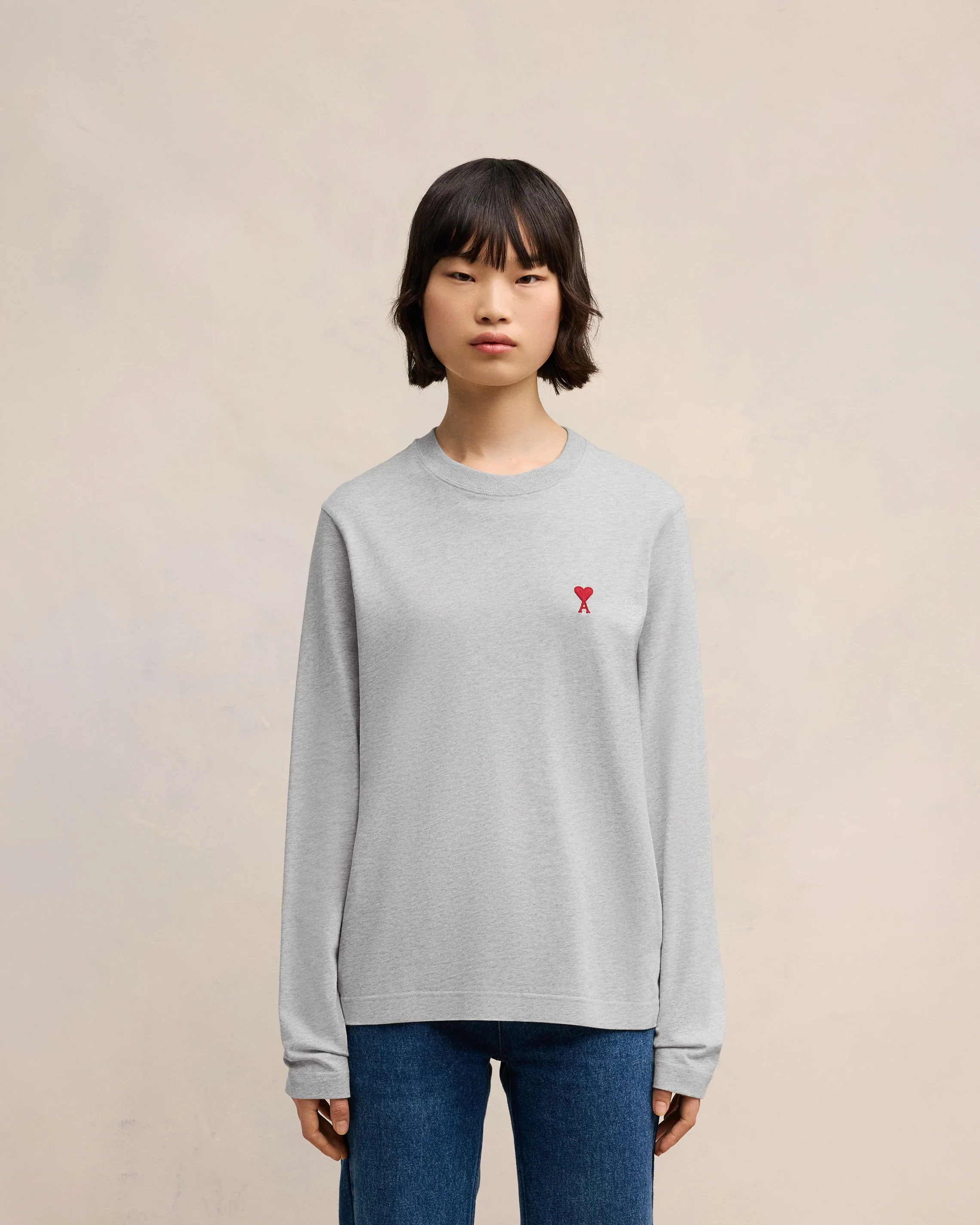 Grey Cotton Ami de Coeur Long Sleeves T-Shirt