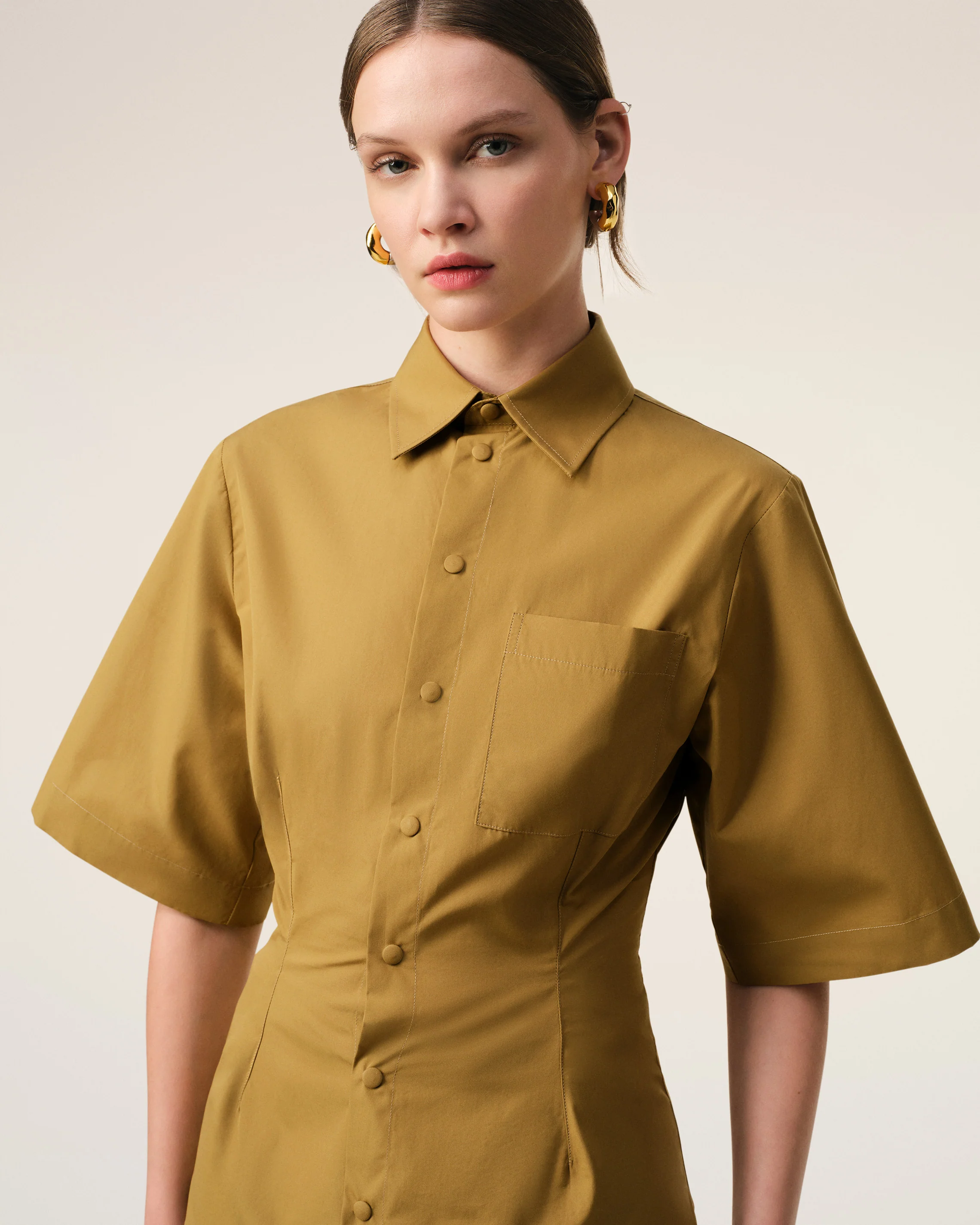 Mustard Cotton Short Sleeve Shirt