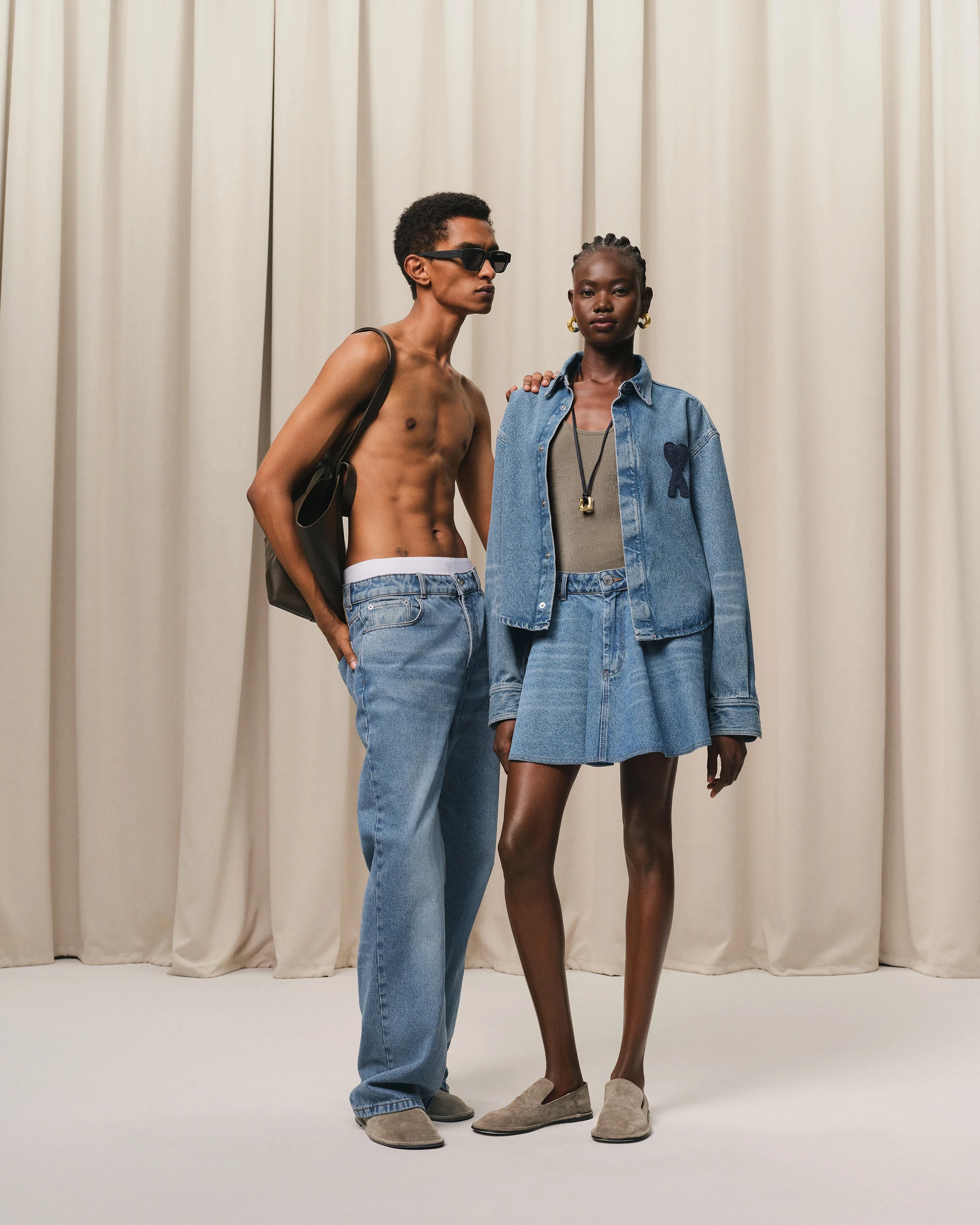 Blue Cotton Ami de Coeur Cropped Shirt