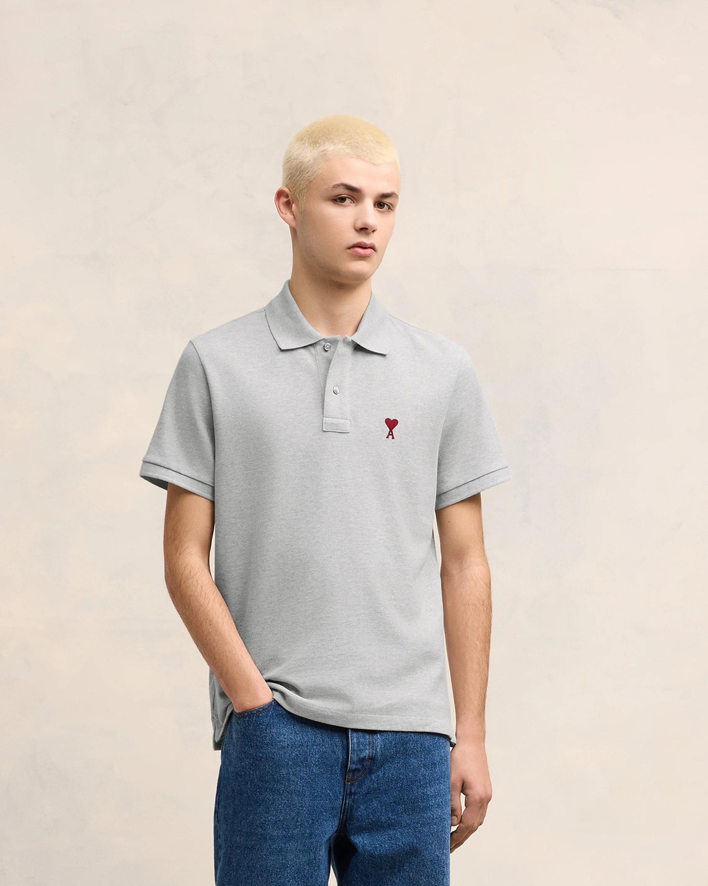 Grey Cotton Ami de Coeur Polo Shirt