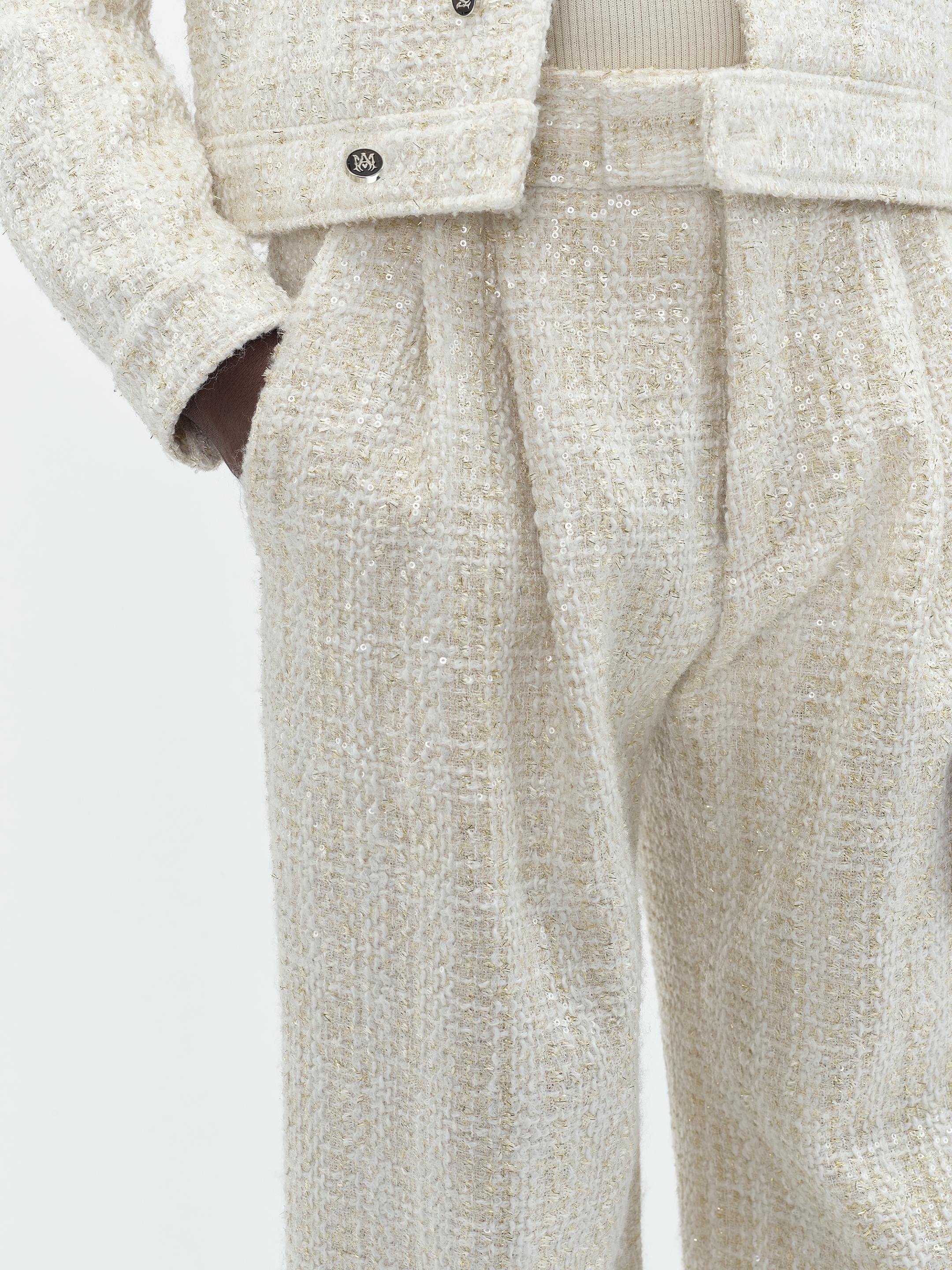 SEQUIN BOUCLE DOUBLE PLEATED PANT - Alabaster