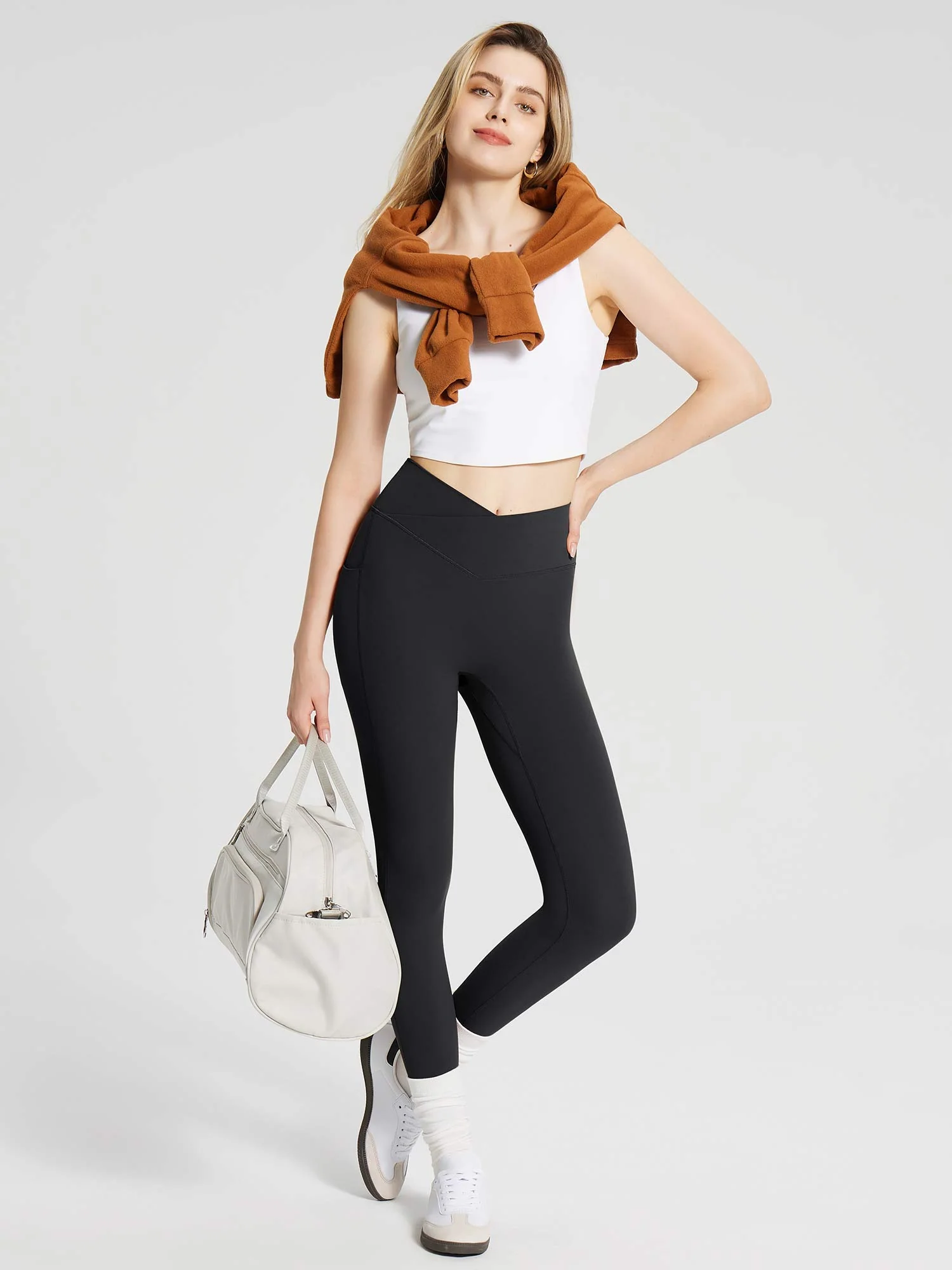 Lycra Cross-Waist High-Rise Leggings