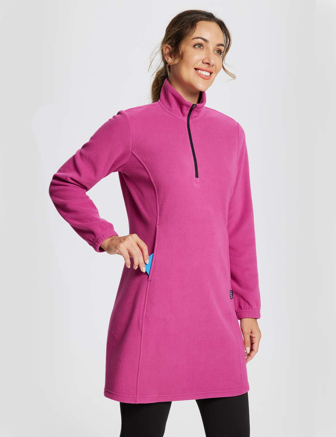 Long-Sleeve Quarter Zip Thermal Tunic Dress