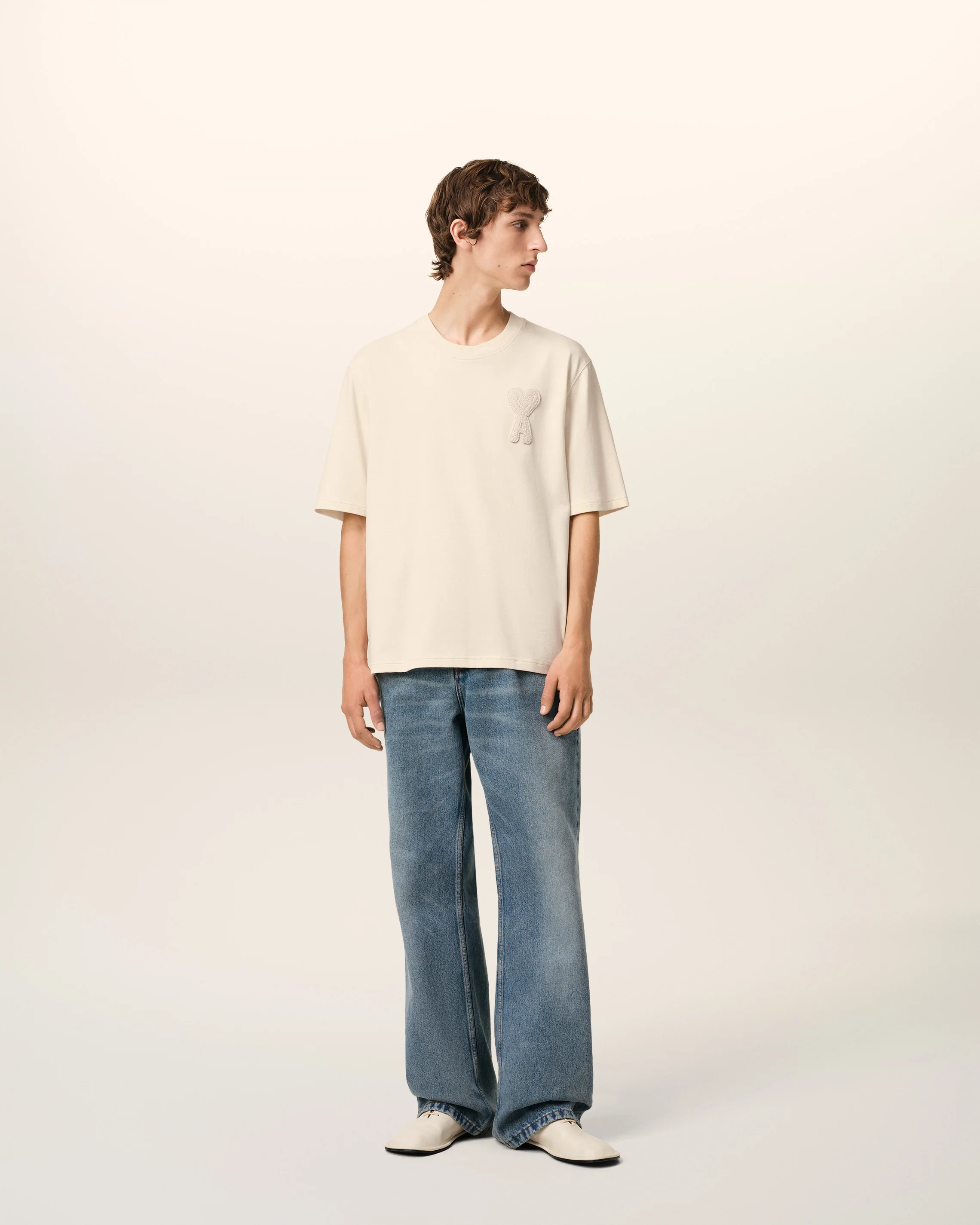 Beige Cotton Ami de Coeur Patch T-Shirt