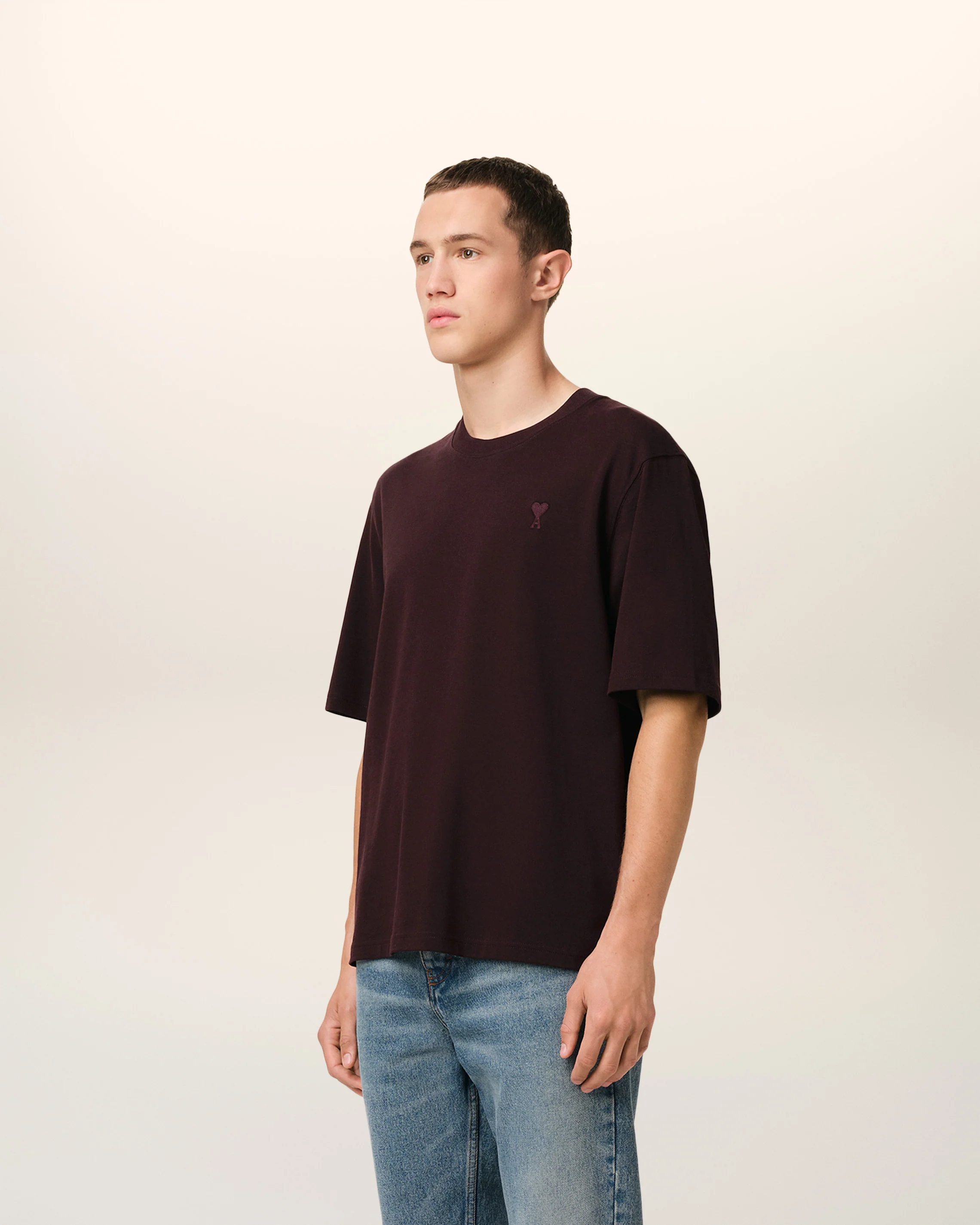 Burgundy Cotton Tonal Ami de Coeur T-Shirt