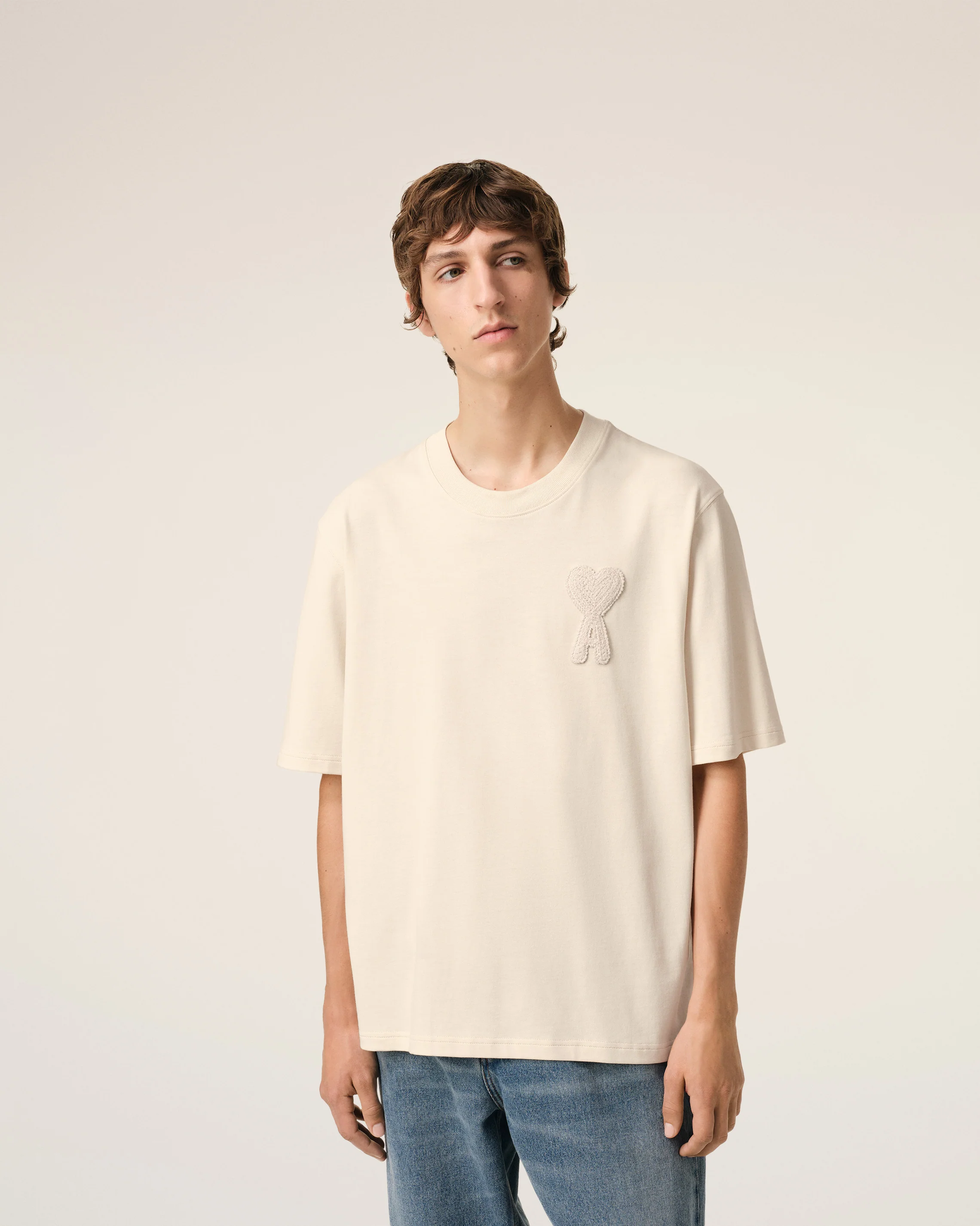 Beige Cotton Ami de Coeur Patch T-Shirt