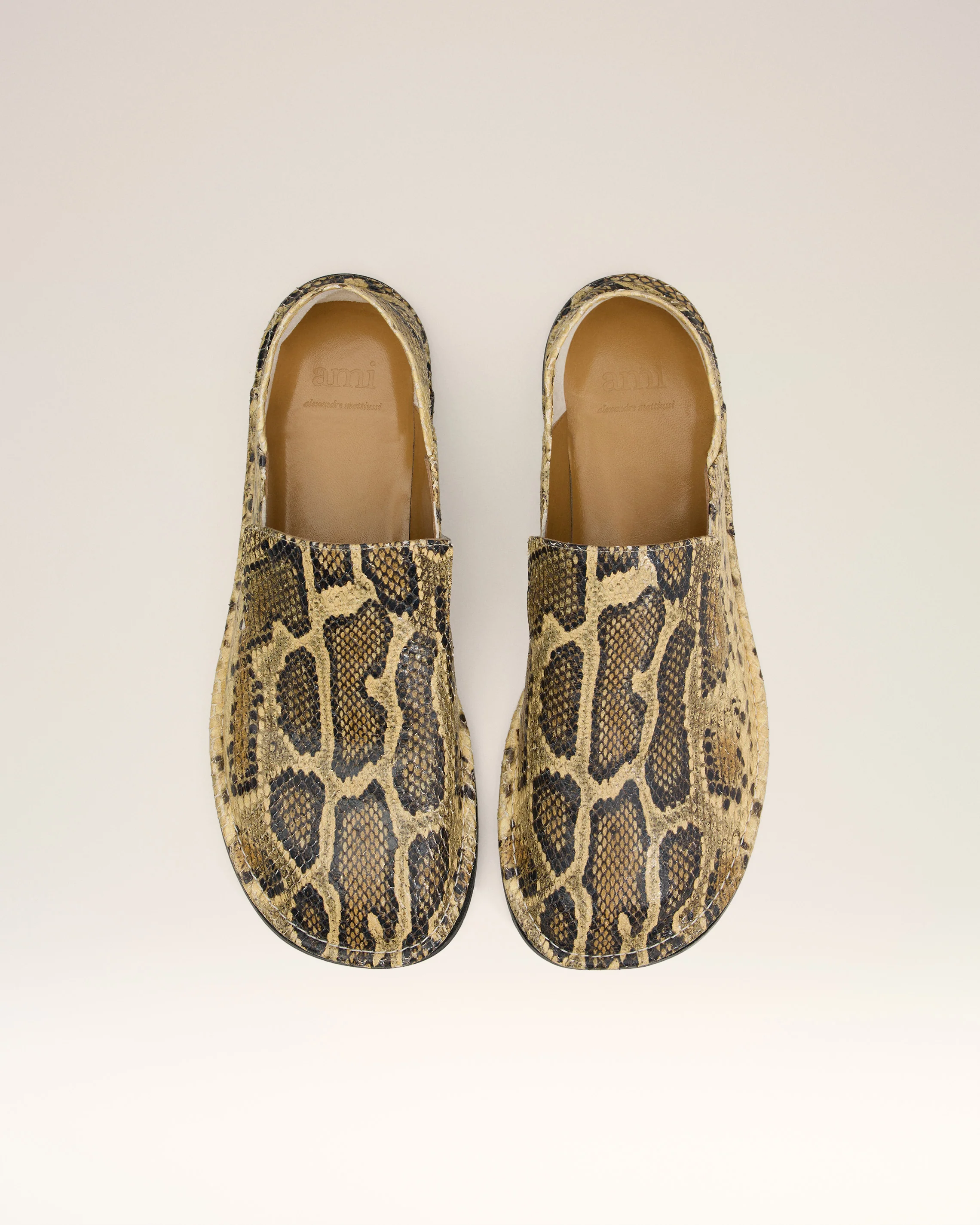 Beige Leather Midi Slippers