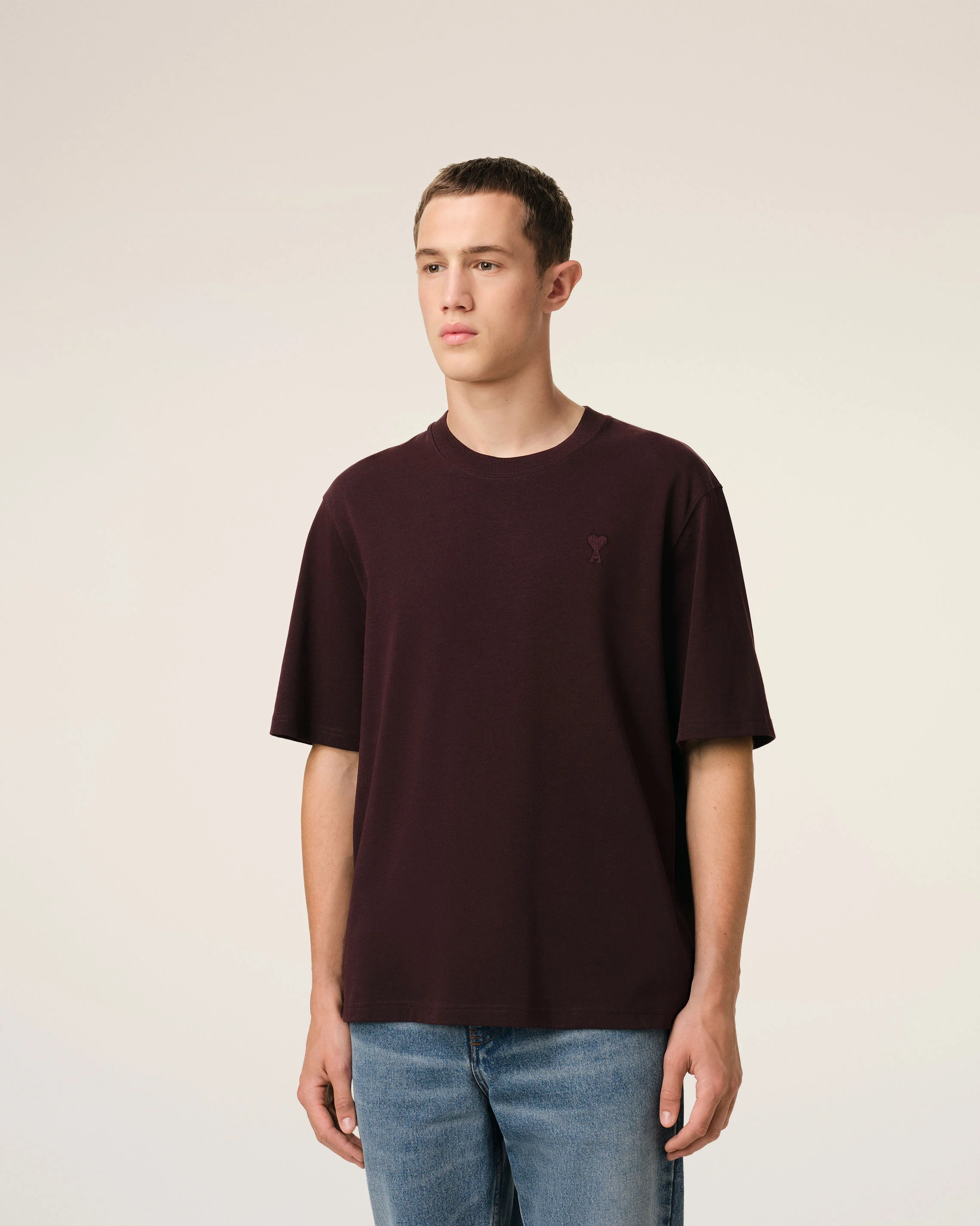 Burgundy Cotton Tonal Ami de Coeur T-Shirt
