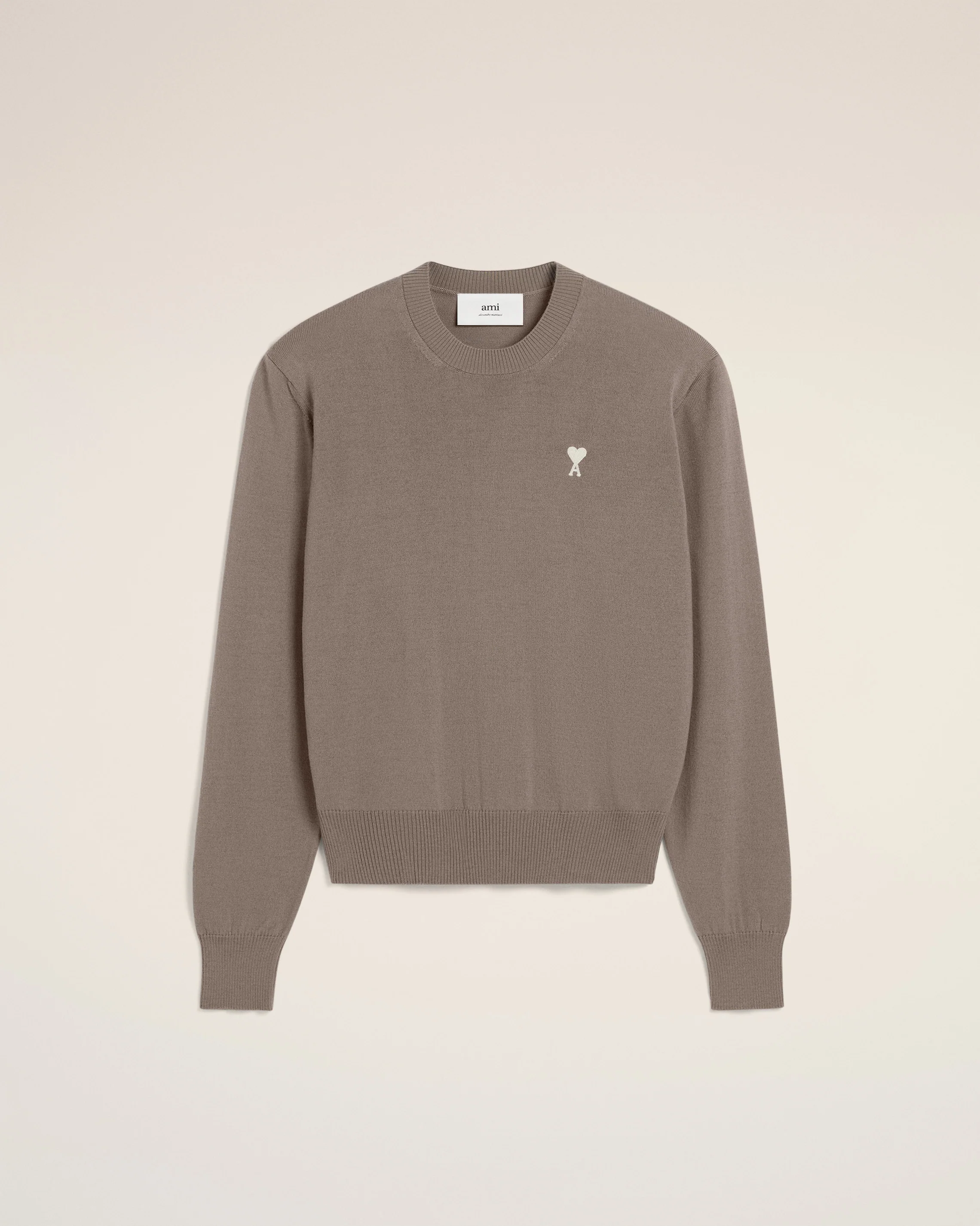 Beige Wool Ami de Coeur Crew Neck Sweater