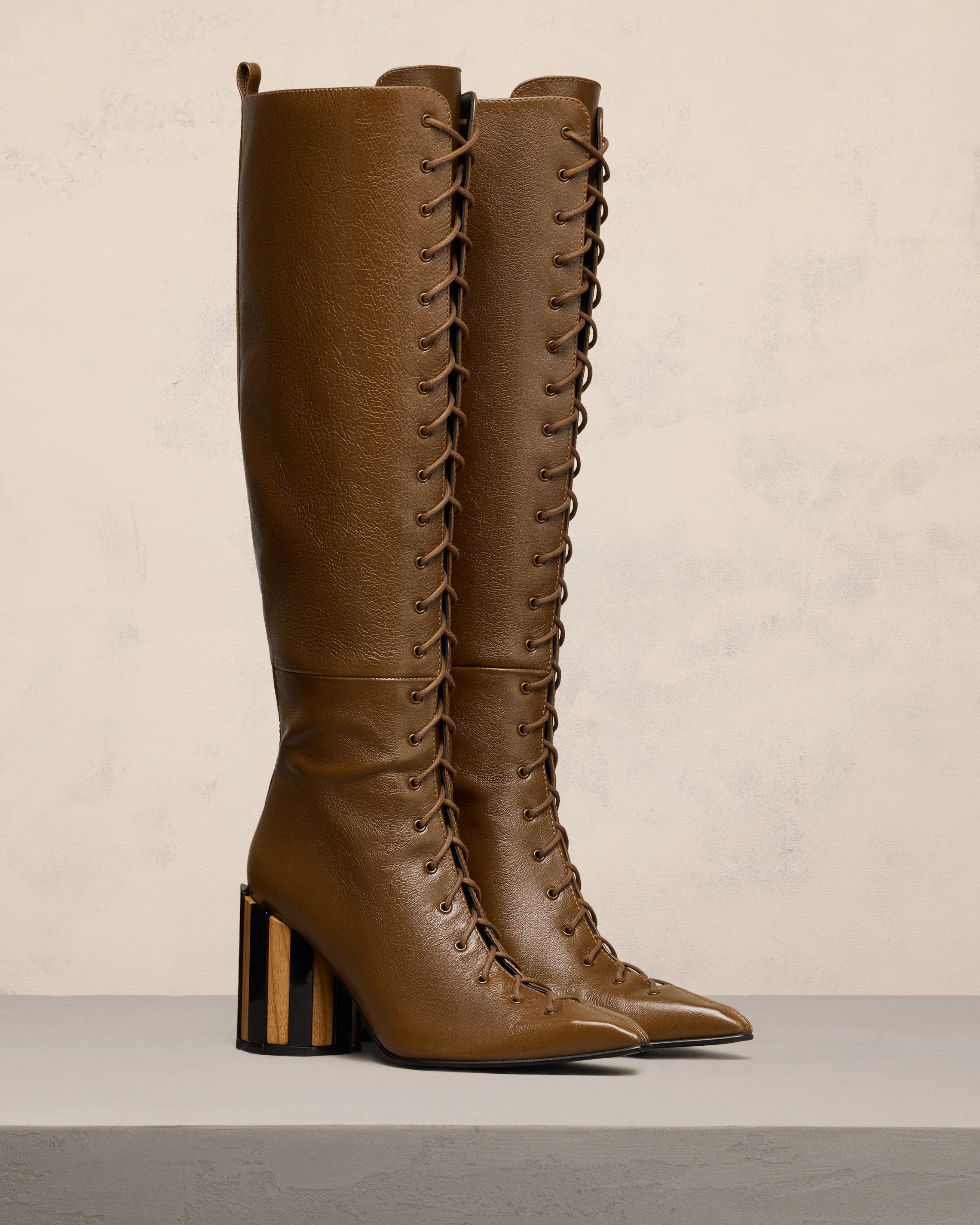 Pointed Toe Lace-Up Knee High Boots