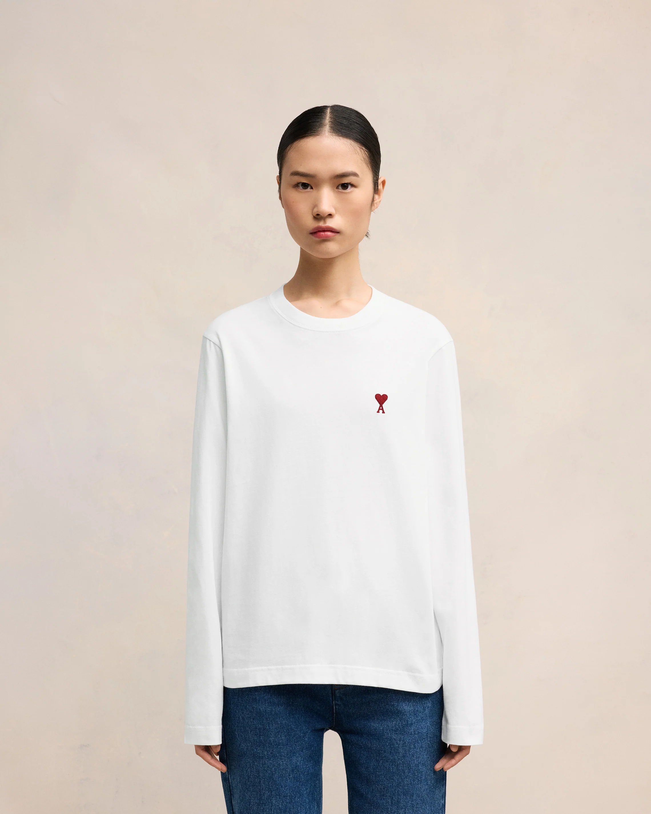 White Cotton Ami de Coeur Long Sleeves T-Shirt