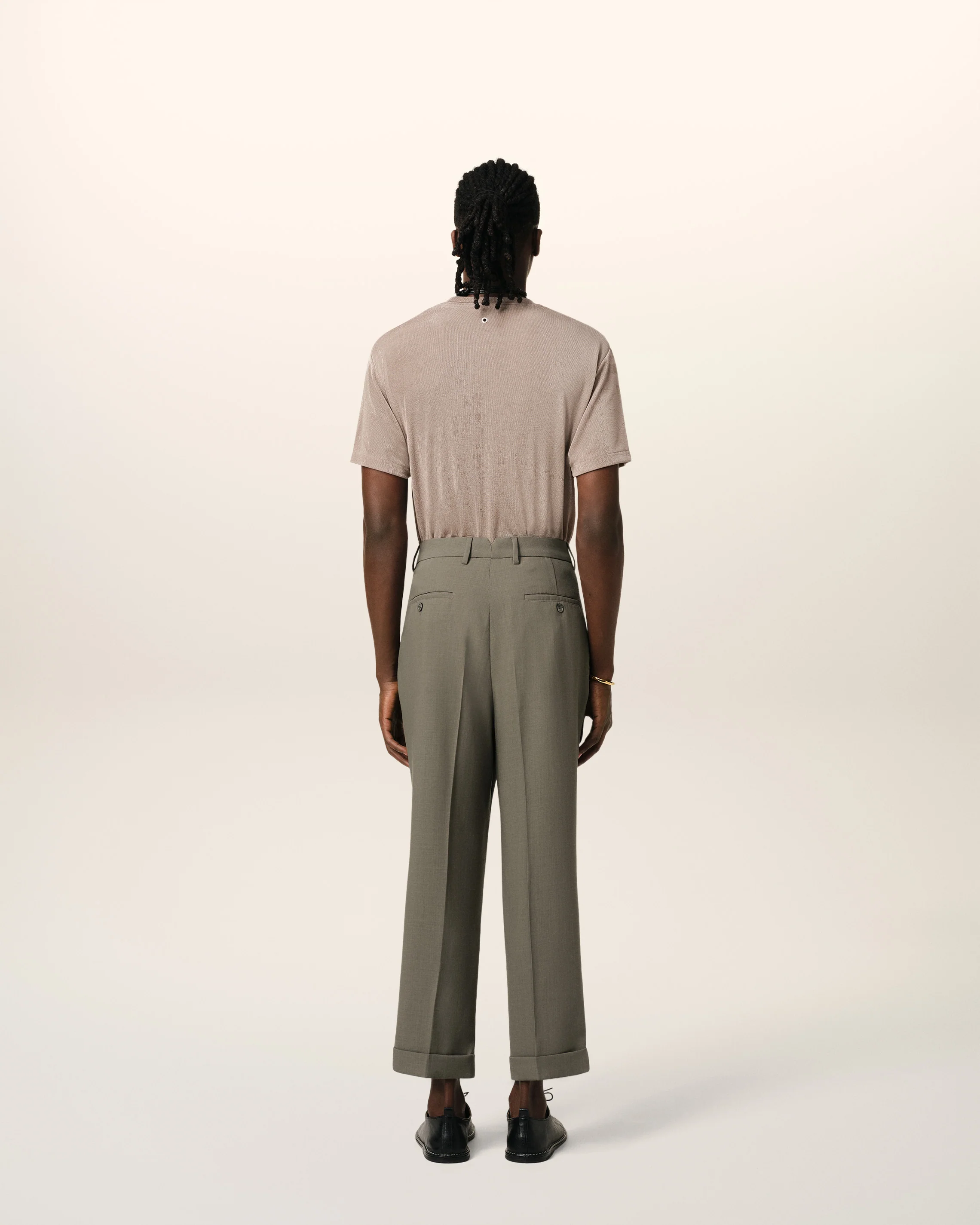 Taupe Wool Carrot Fit Trousers